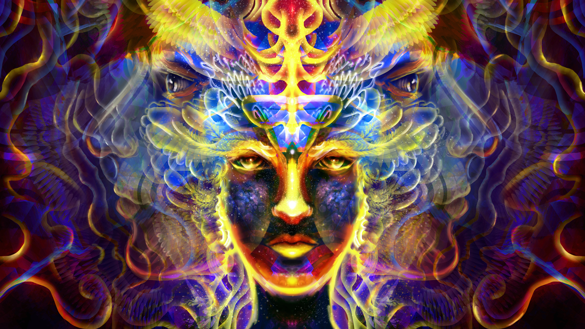 General 1920x1080 trippy psychedelic colorful fractal face symmetry yellow