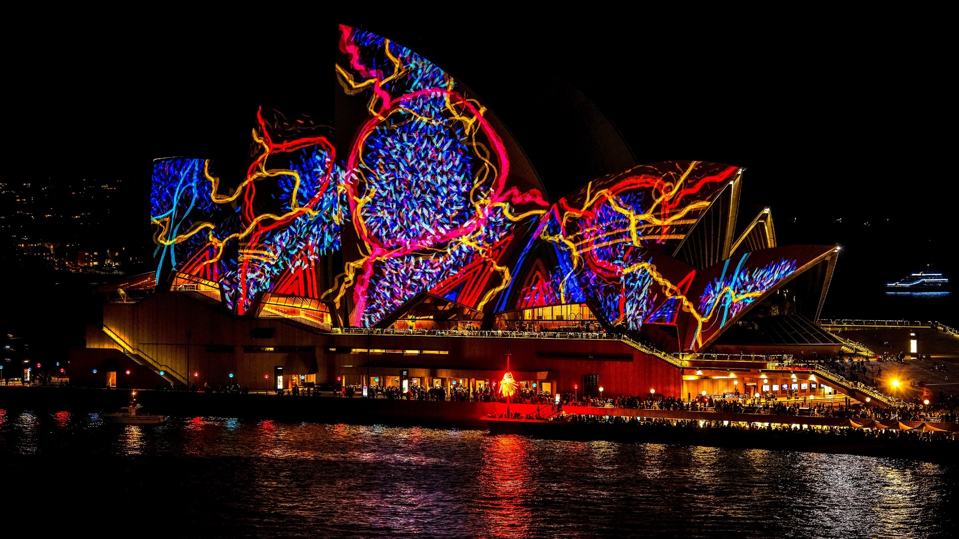 General 1920x1080 night building Sydney Opera House city lights urban light graffiti red Sydney Australia landmark Oceania