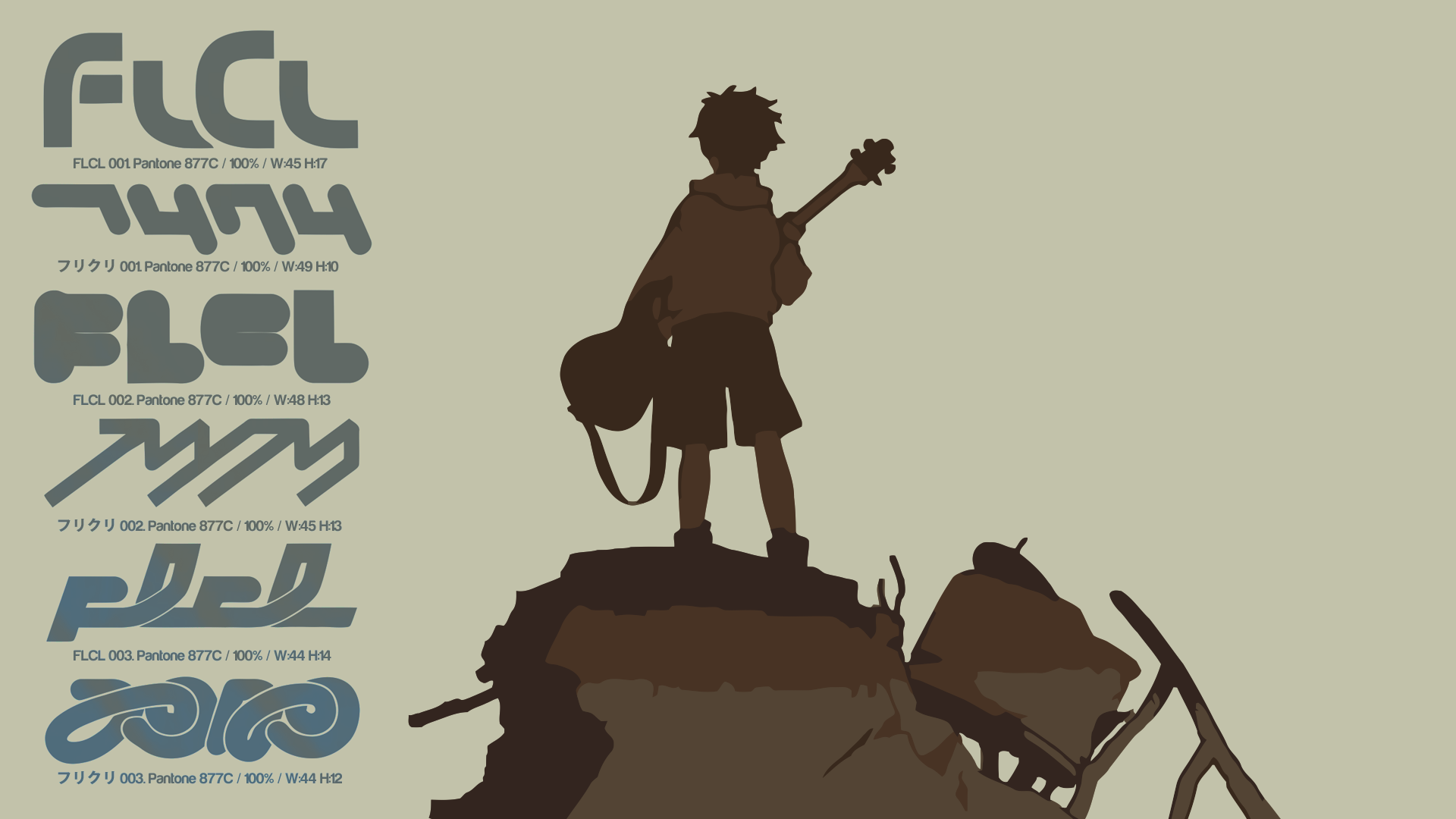 Anime 1920x1080 FLCL anime boys numbers guitar simple background logo color codes