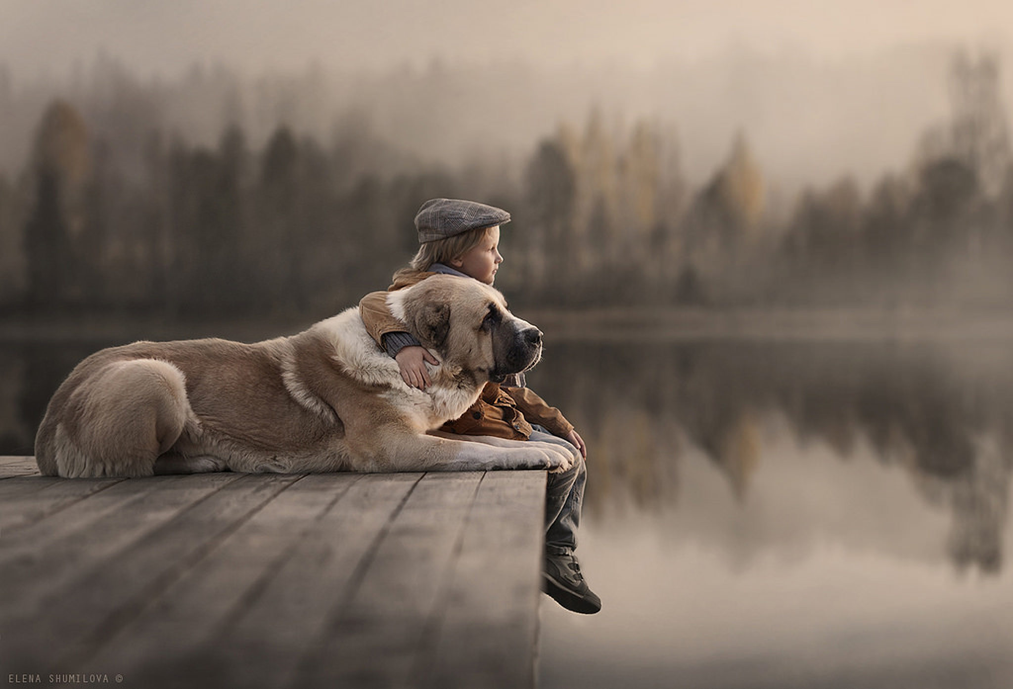 People 2048x1394 photography animals dog children lake