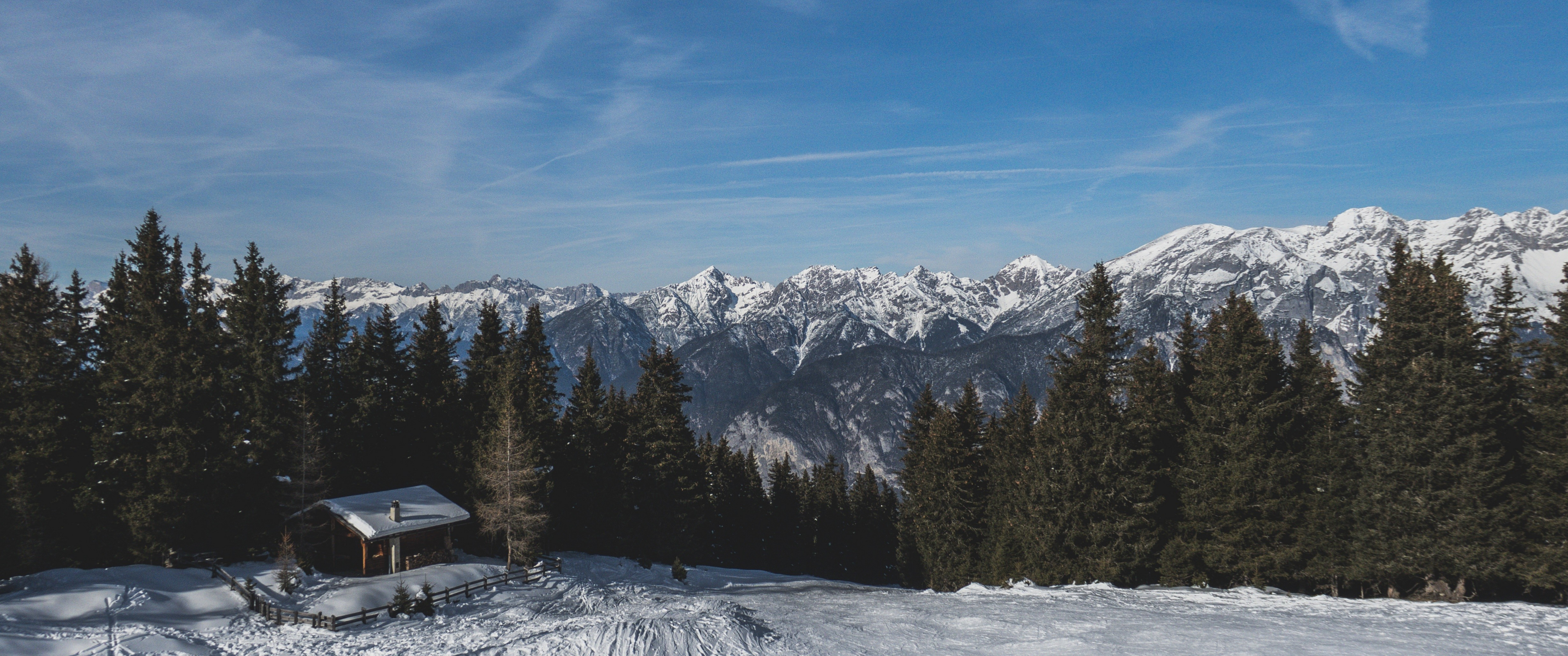 General 3440x1440 ultrawide snow mountains forest landscape