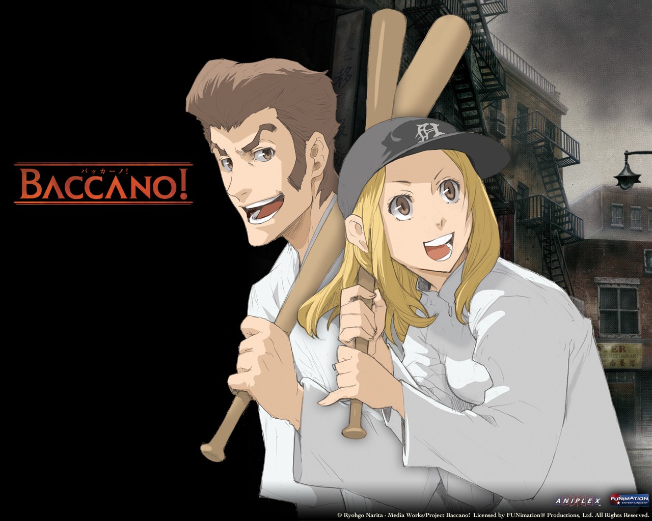 Anime 1280x1024 Baccano! anime baseball bat anime boys open mouth baseball cap anime girls