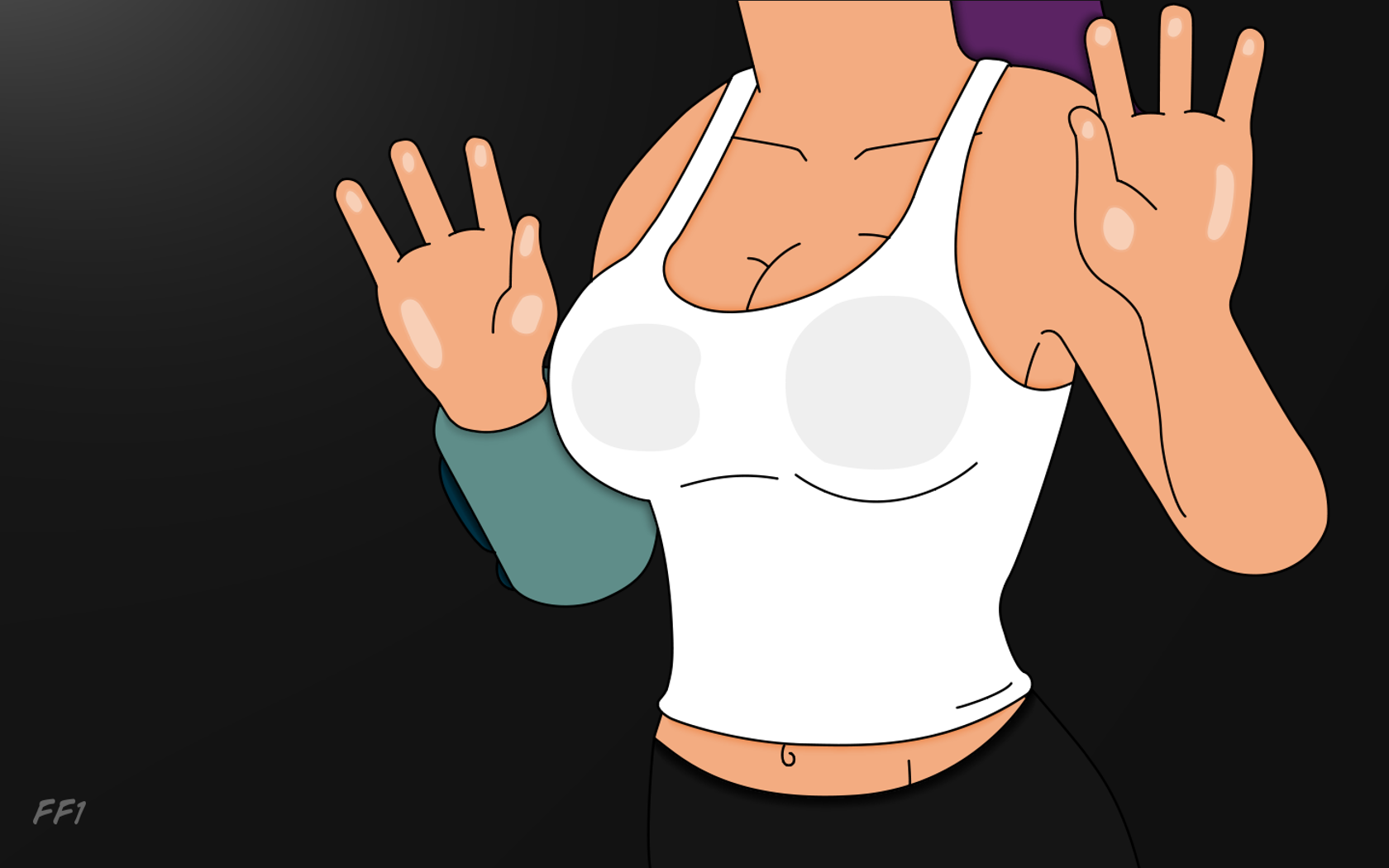 General 1680x1050 Futurama arms up Turanga Leela boobs cartoon fan art black background TV series boobs on glass