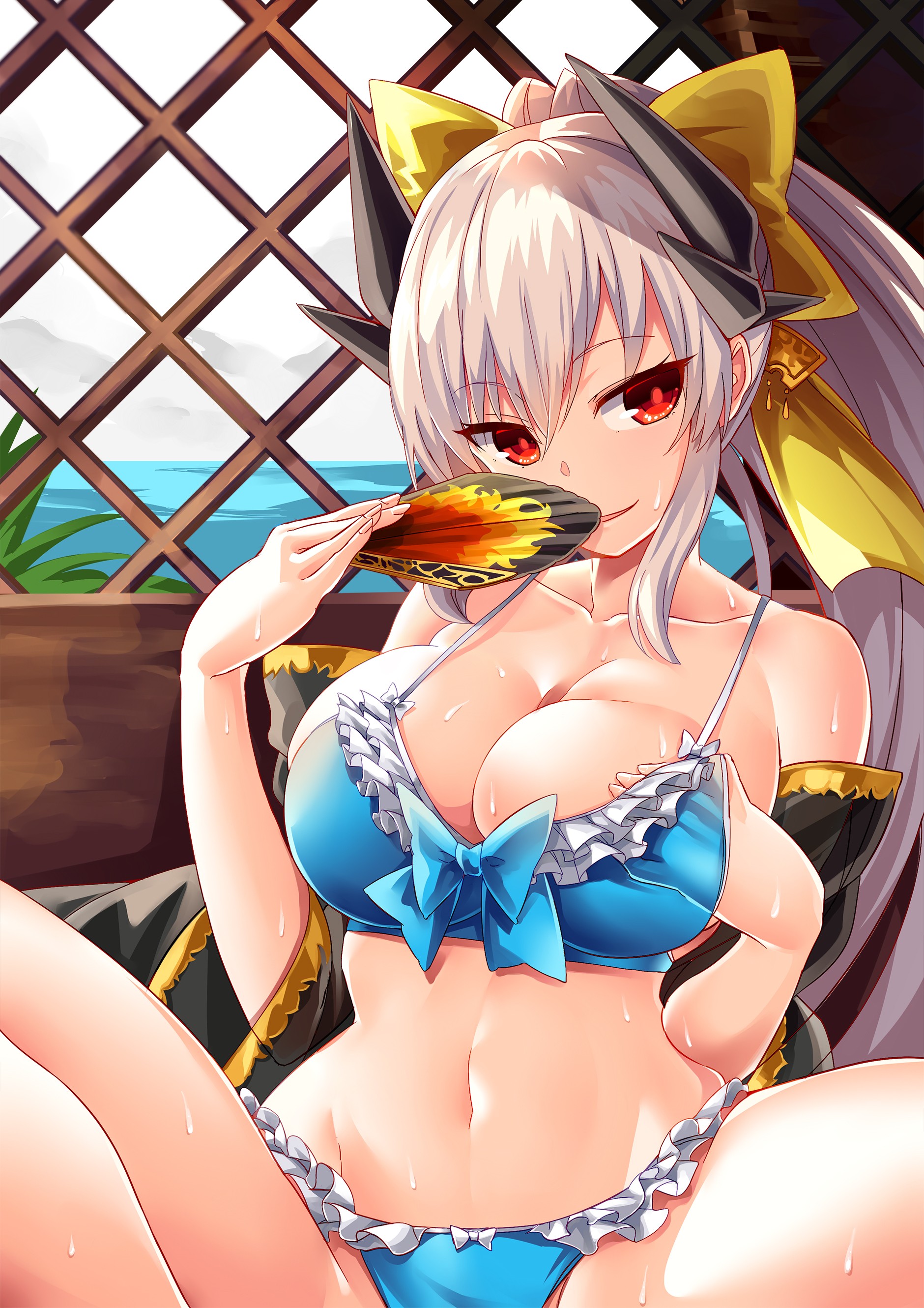 Anime 1880x2660 anime anime girls Fate/Grand Order Kiyohime (Fate/Grand Order) bikini long hair gray hair red eyes pink hair Fate series