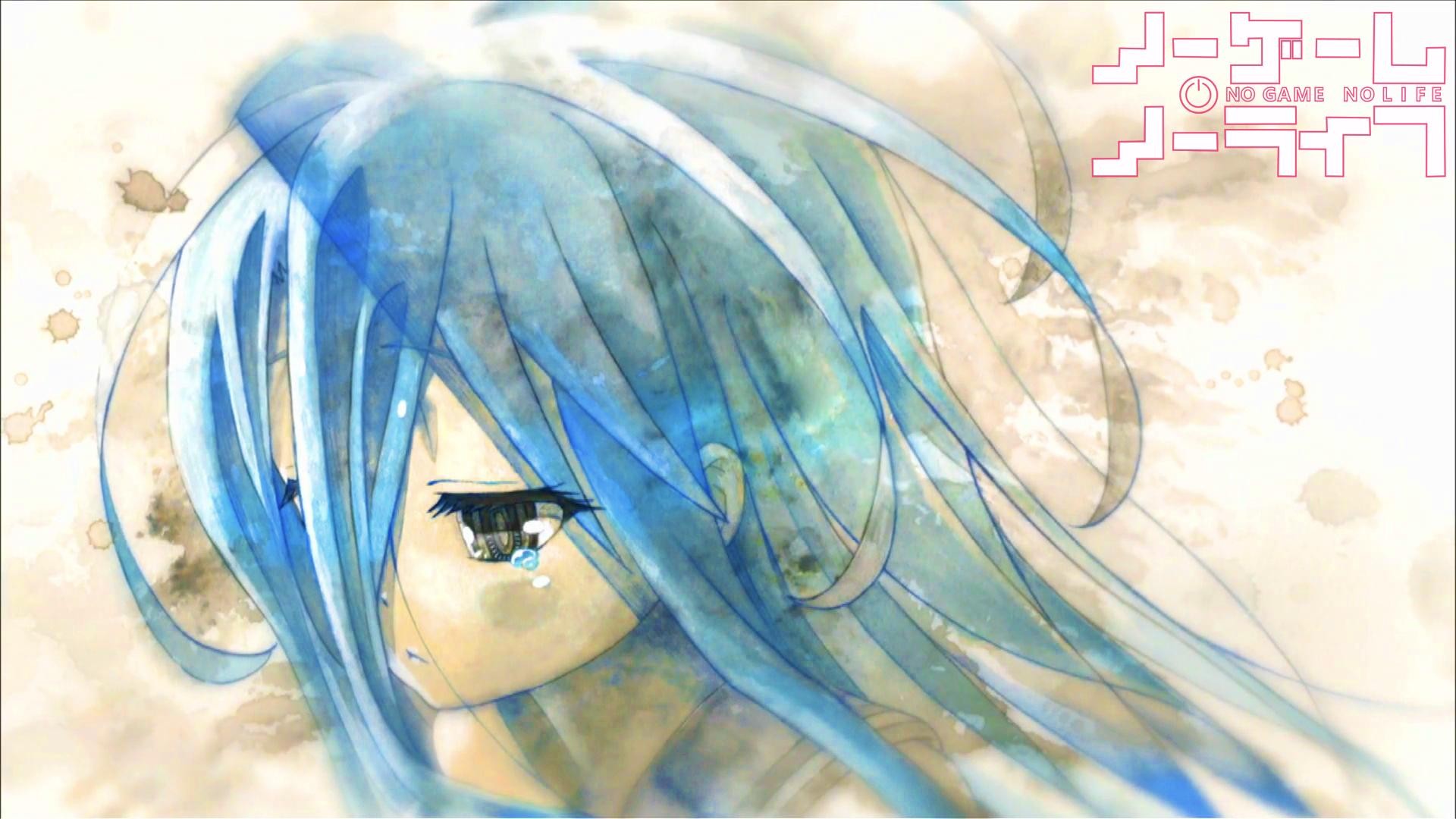 Anime 1920x1080 manga No Game No Life Shiro (No Game No Life) blue hair anime girls anime tears face