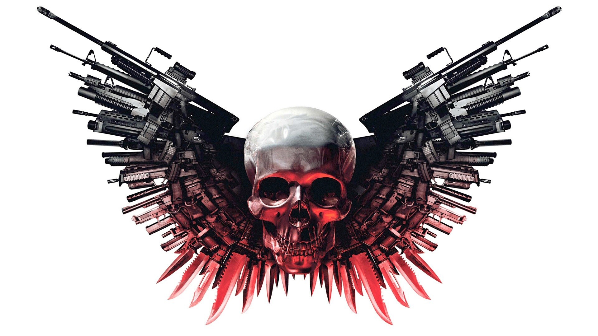 General 1920x1080 The Expendables weapon gun skull movies white background simple background
