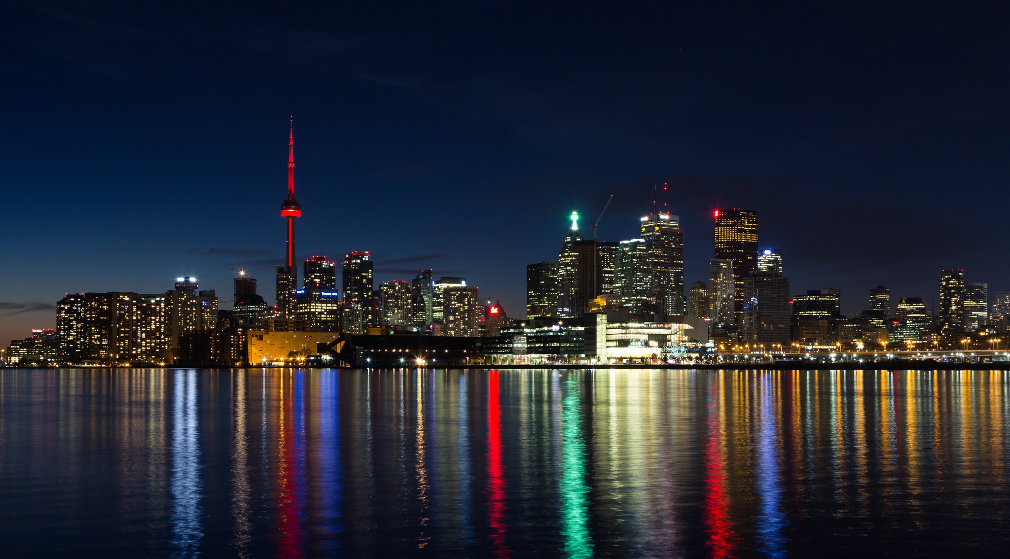 General 2048x1134 city Toronto CN Tower cityscape reflection city lights