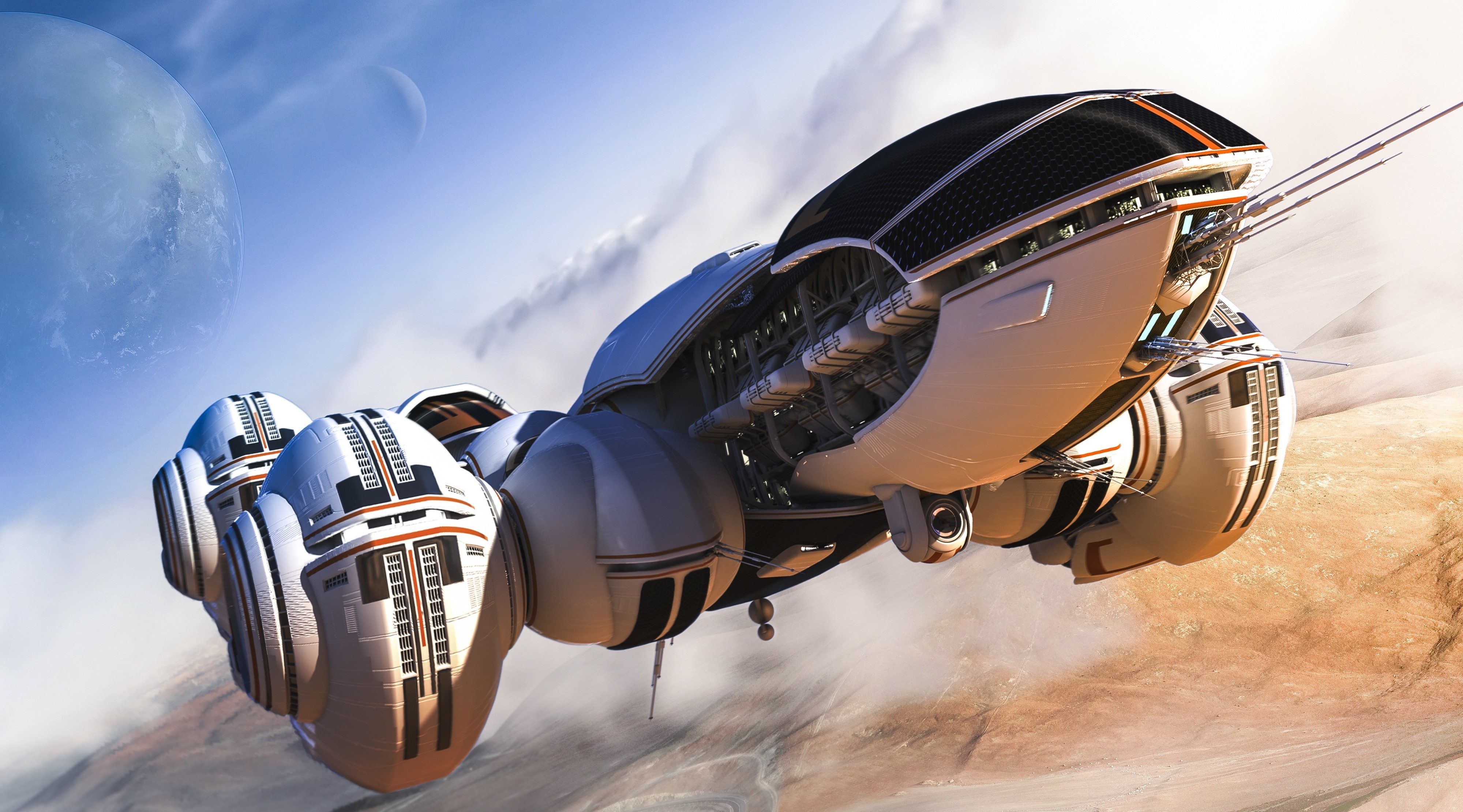 General 3999x2221 digital art spaceship science fiction futuristic space art vehicle