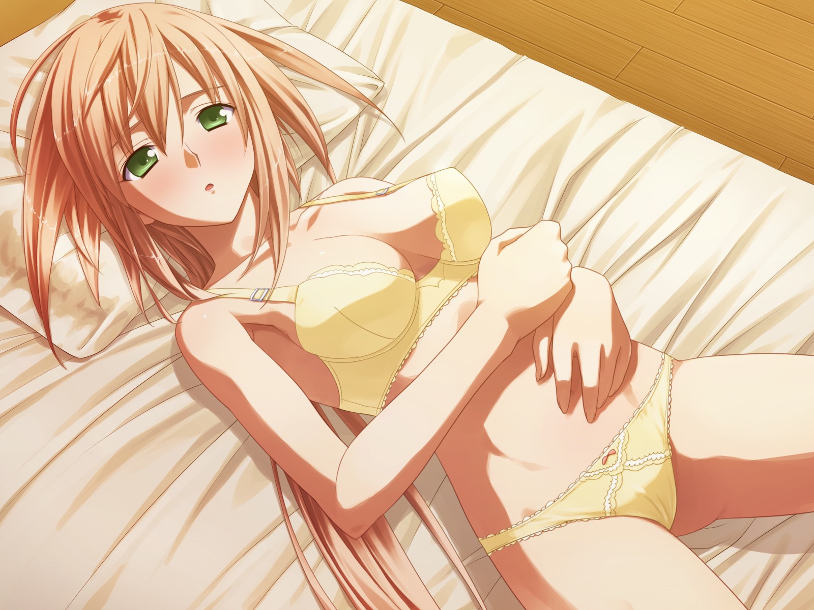 Anime 1600x1200 Grace Lumiaura Fuyu no Rondo panties green eyes in bed