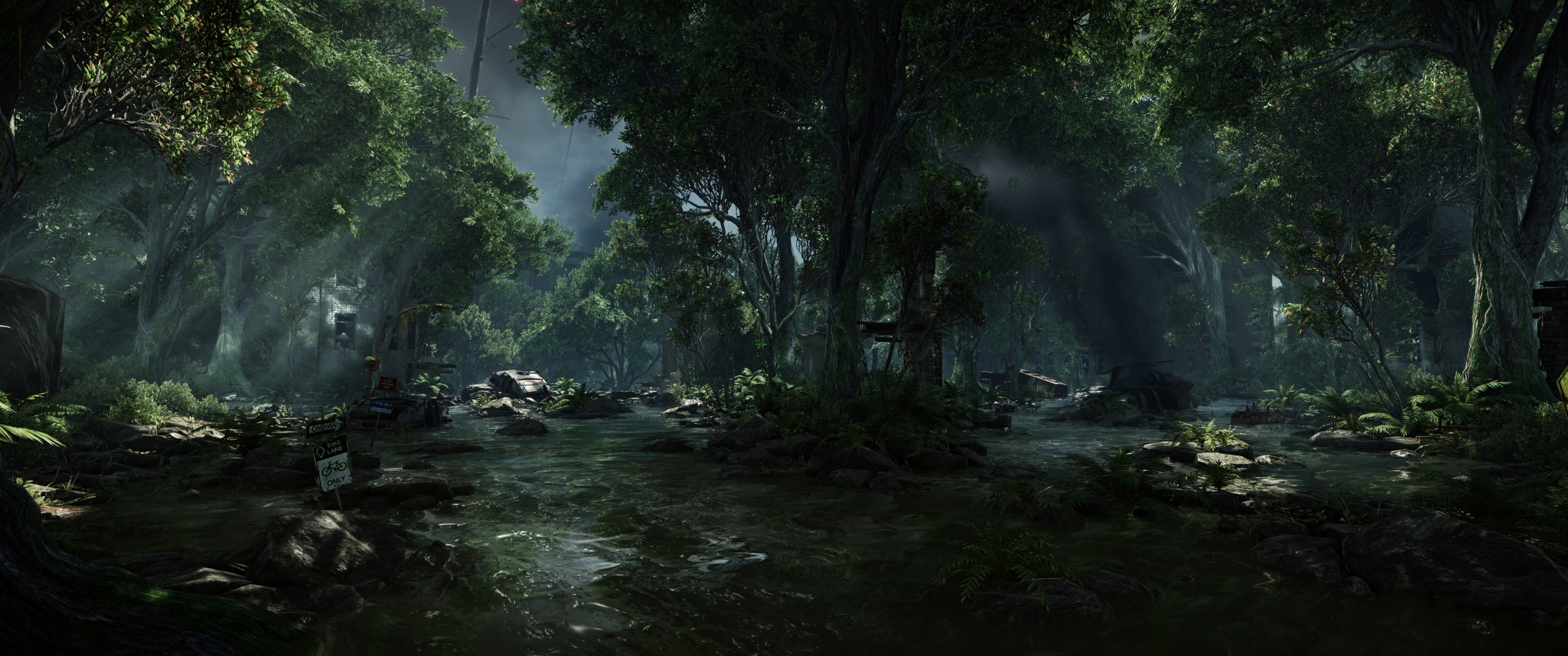 General 3440x1440 video games forest stream