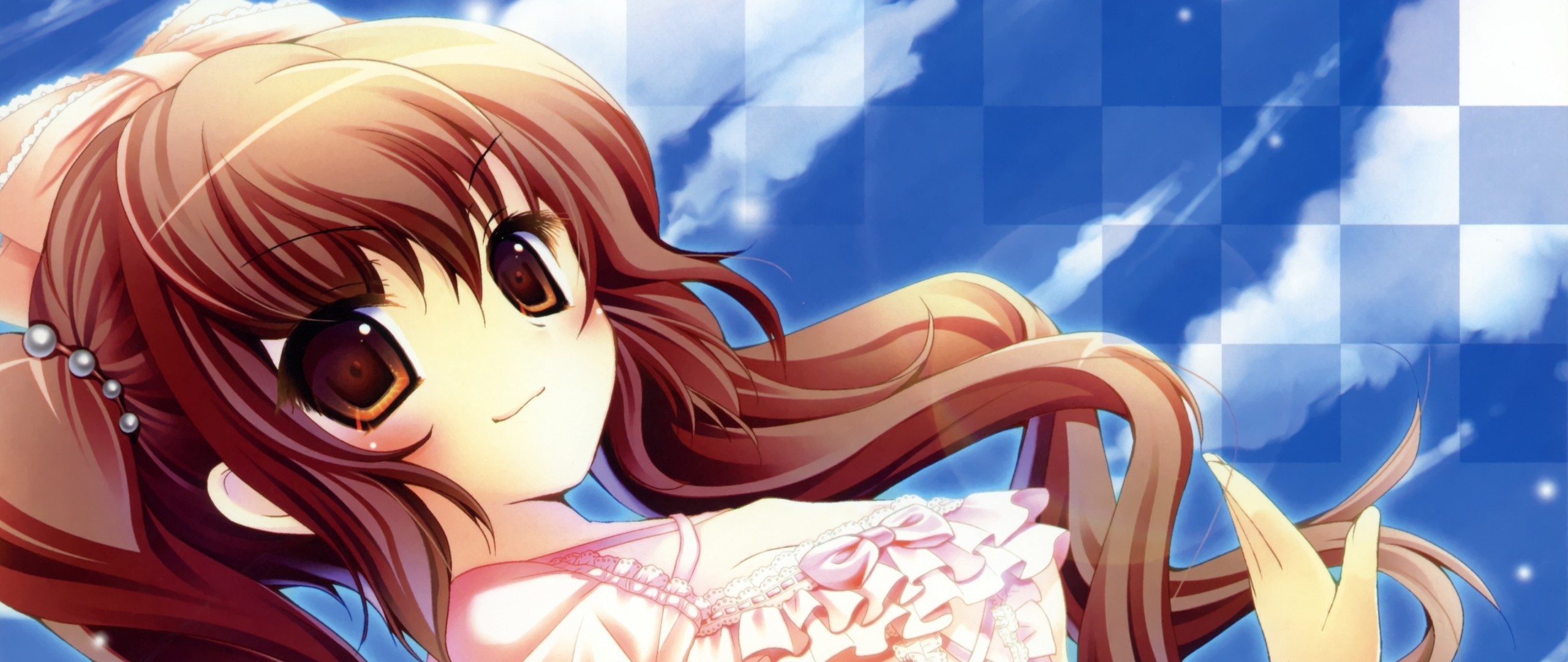 Anime 2560x1080 anime redhead anime girls face long hair looking at viewer