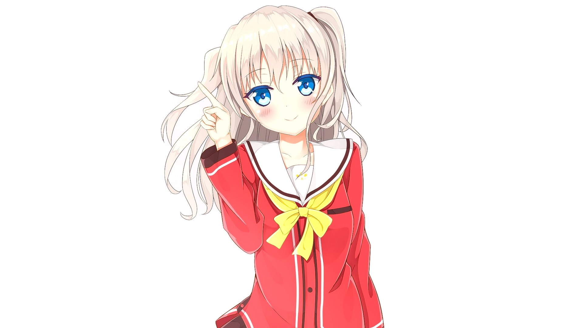 Anime 1920x1080 anime girls blue eyes anime simple background white background smiling looking at viewer red clothing