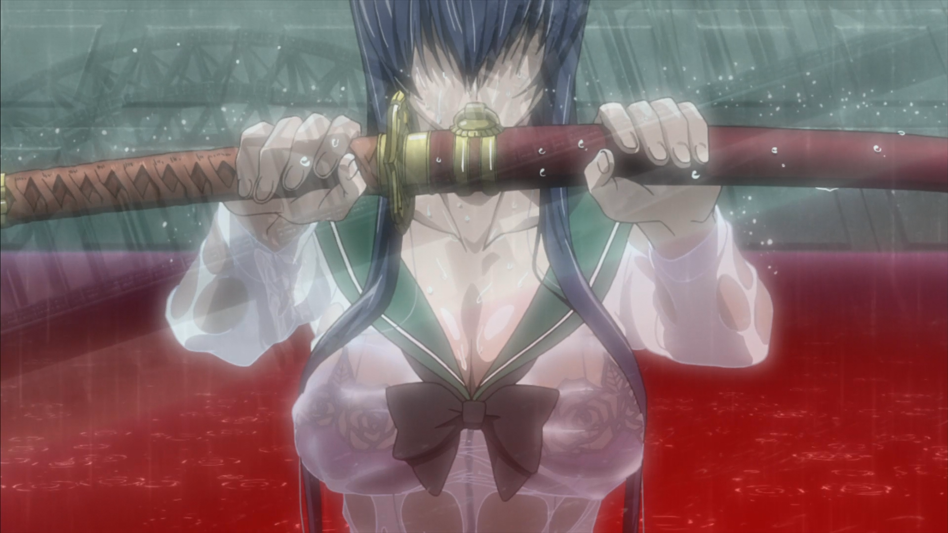 Anime 1920x1080 Busujima Saeko Highschool of the Dead big boobs wet body Anime screenshot