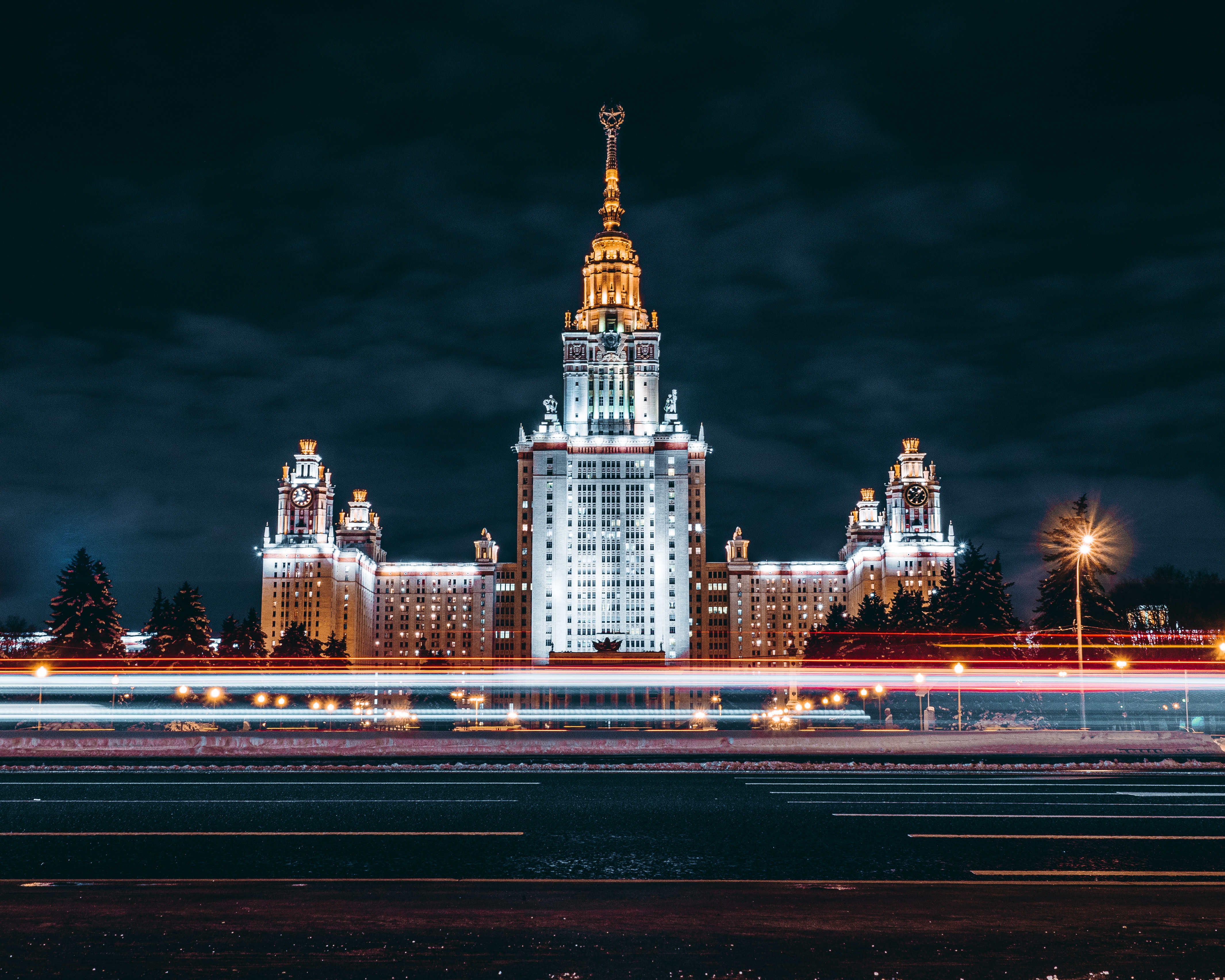 General 4261x3409 Russia Moscow lights night university low light