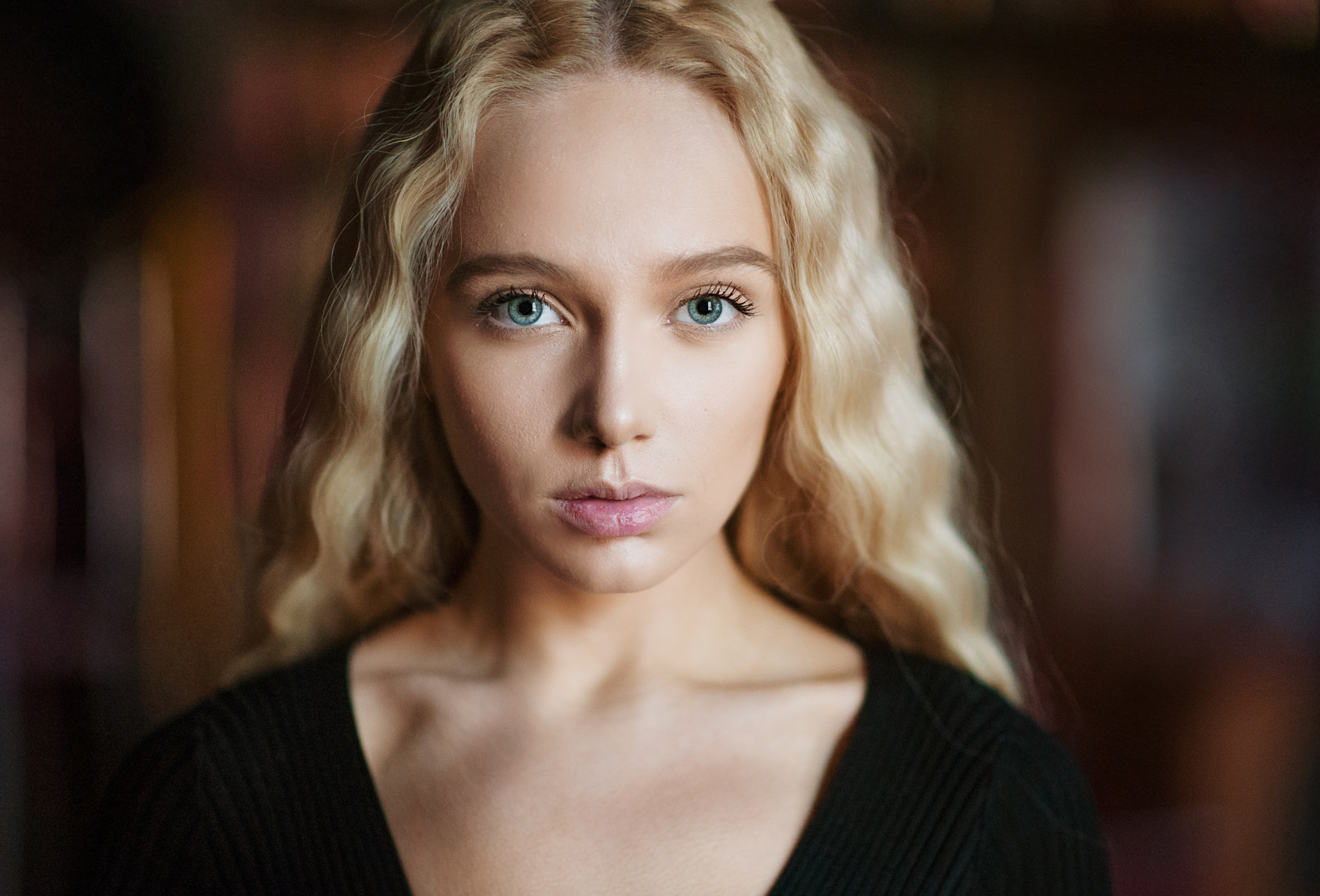 People 2048x1390 women Maria Popova green eyes blonde Maxim Maximov face portrait closeup