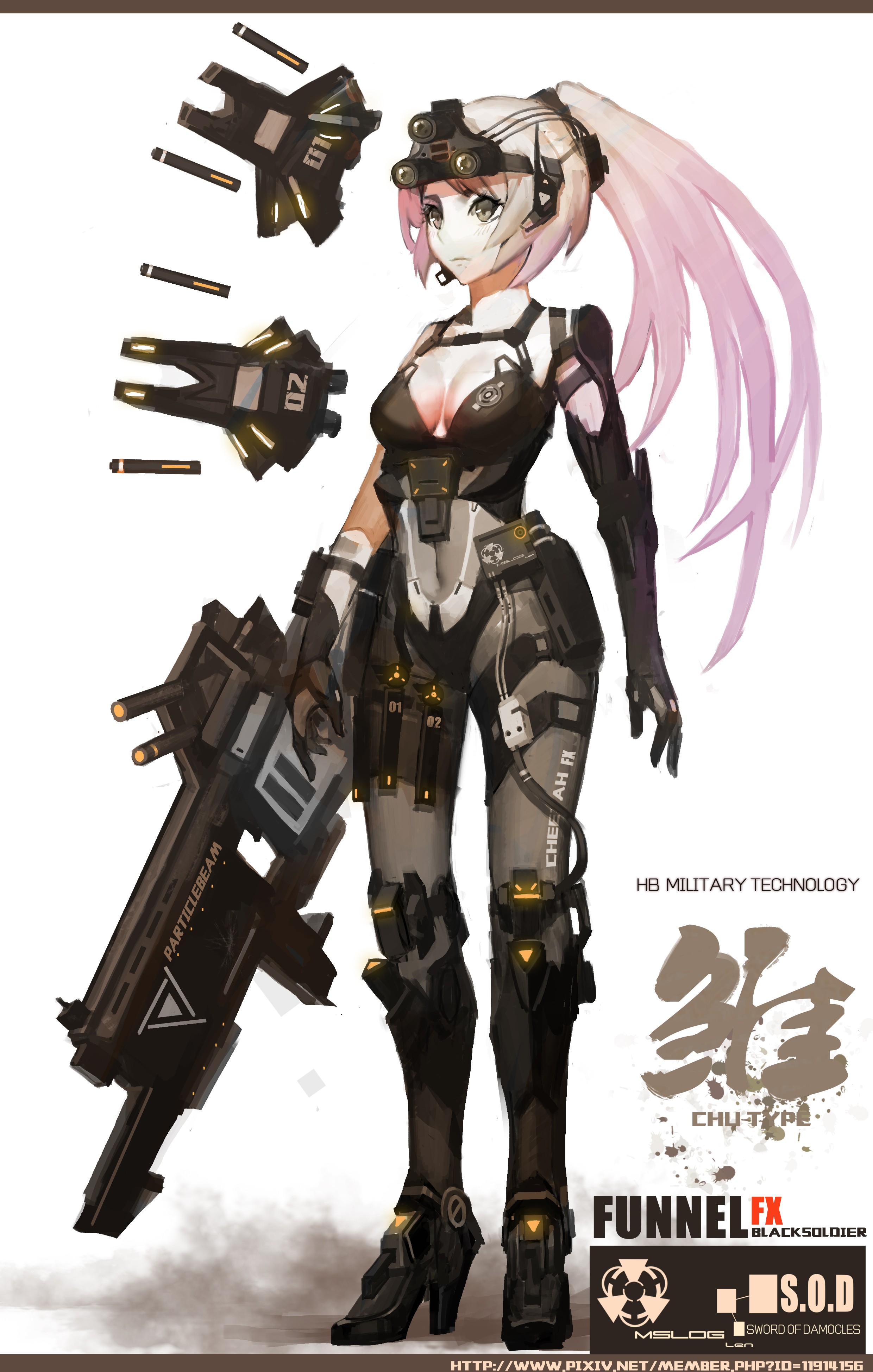 Anime 2480x3898 anime anime girls weapon long hair pink hair brown eyes Pixiv girls with guns standing multi-colored hair white background