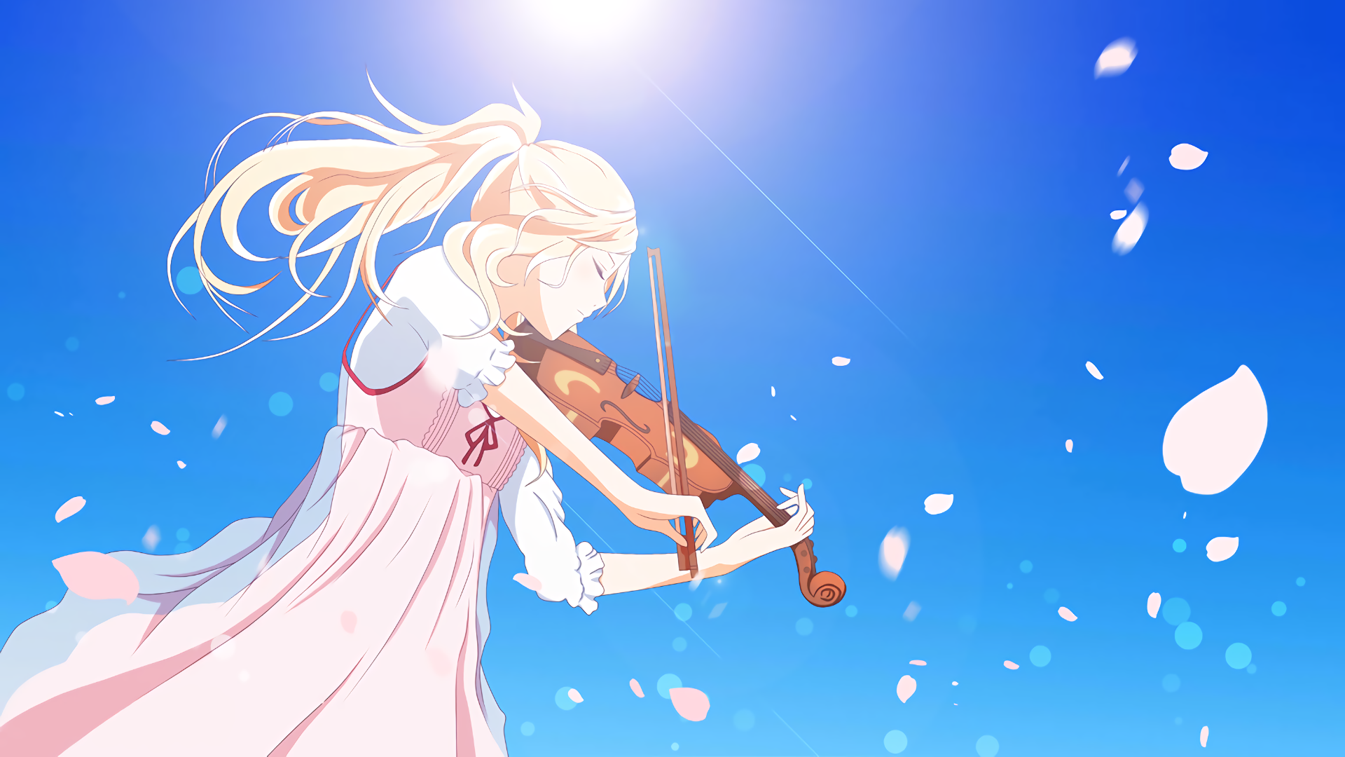 Anime 1920x1080 Shigatsu wa Kimi no Uso Miyazono Kaori anime girls blonde violin anime sky