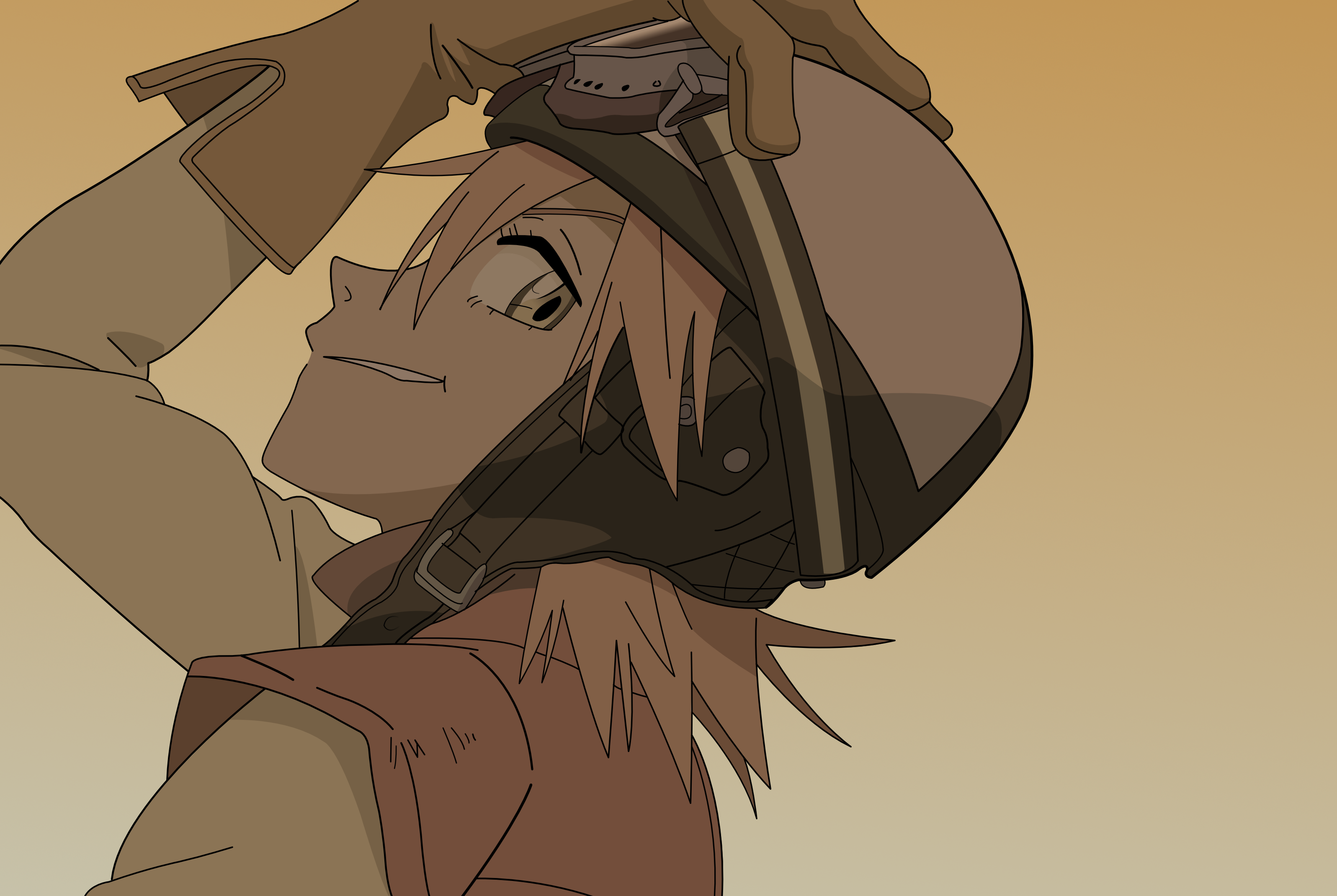 Anime 3193x2142 FLCL anime girls anime face smiling helmet closeup simple background hair in face gloves
