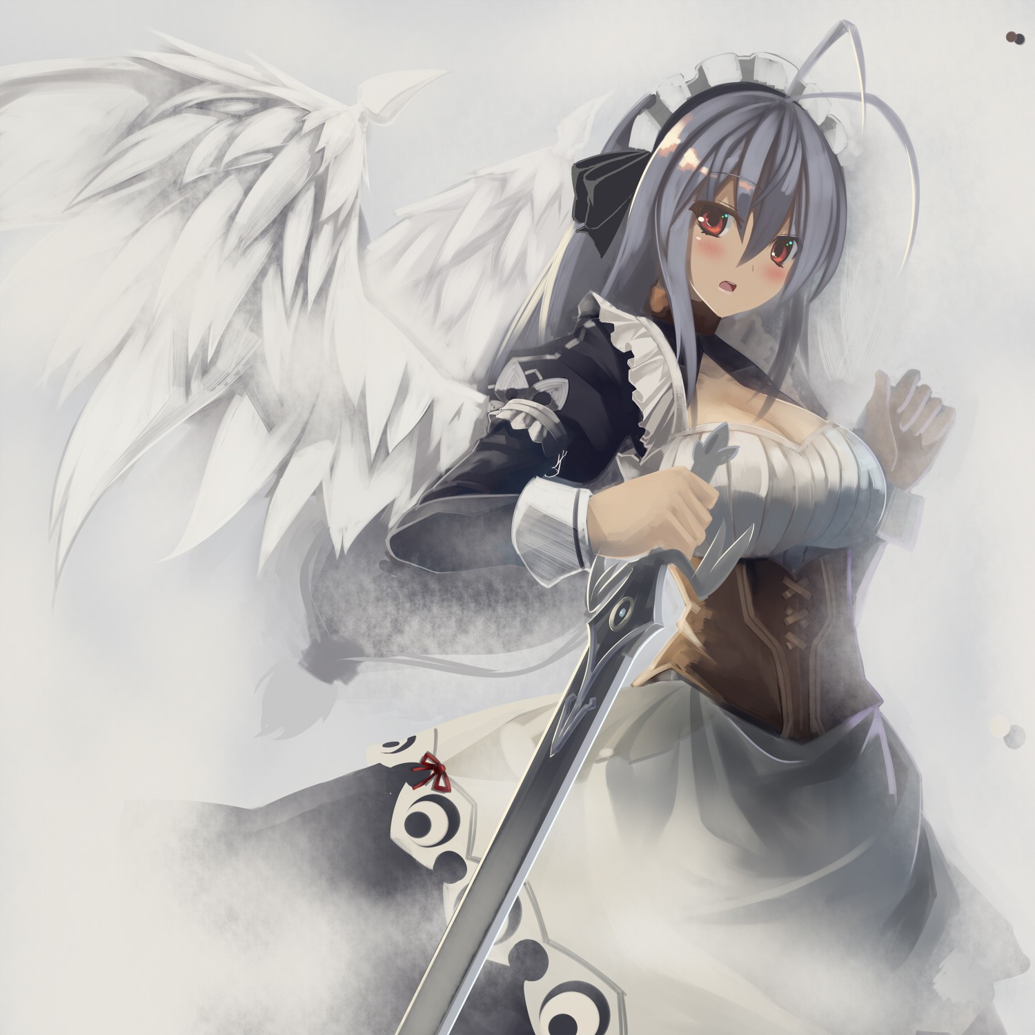 Anime 1500x1500 anime anime girls red eyes long hair wings sword weapon Pixiv fantasy art fantasy girl women with swords