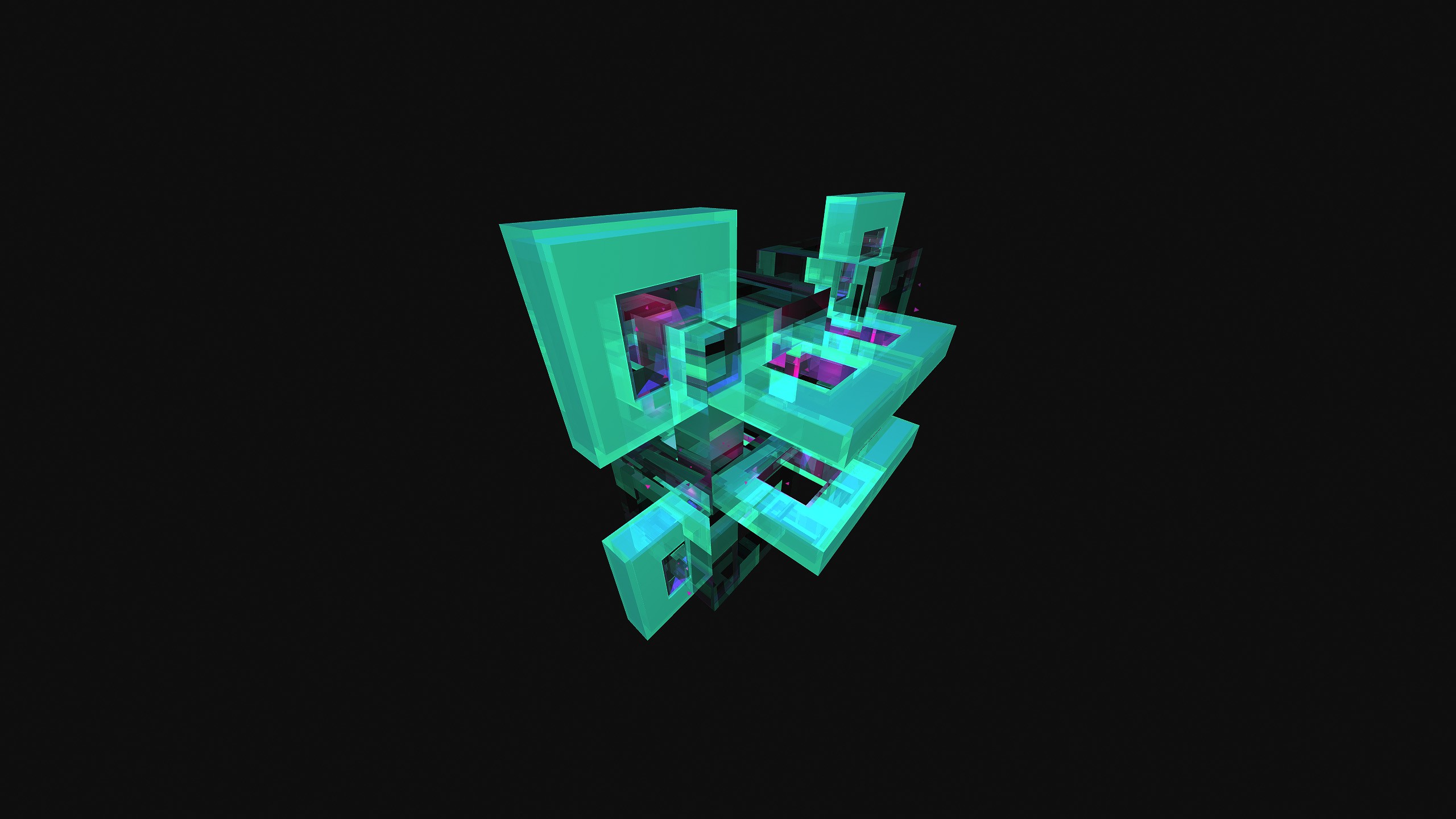 General 2560x1440 digital art turquoise simple background black 3D Blocks black background abstract