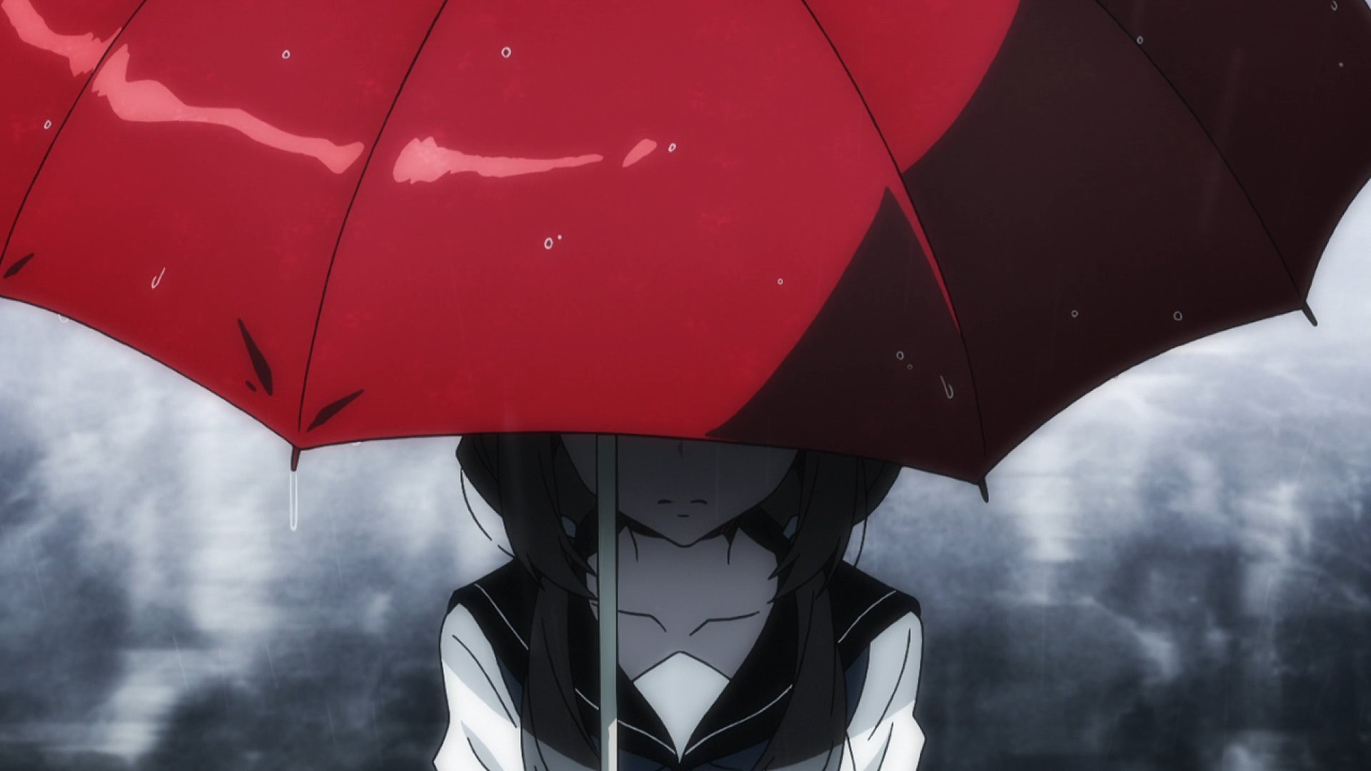 Anime 1920x1080 Kiznaiver umbrella anime girls red rain anime women with umbrella selective coloring