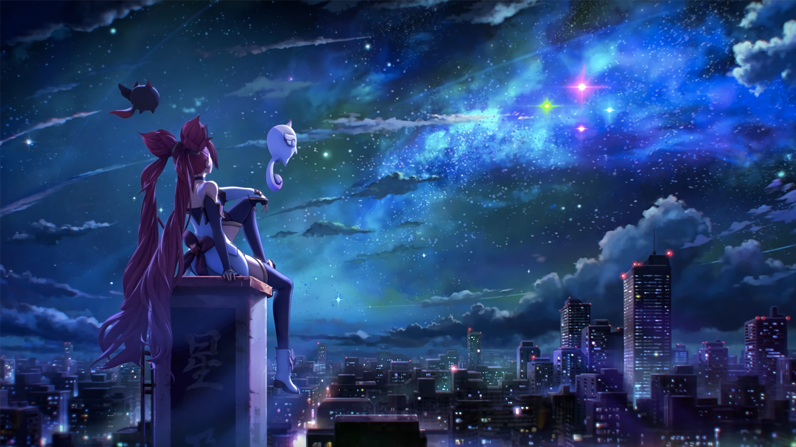 General 1600x900 League of Legends night PC gaming anime girls anime sky cityscape