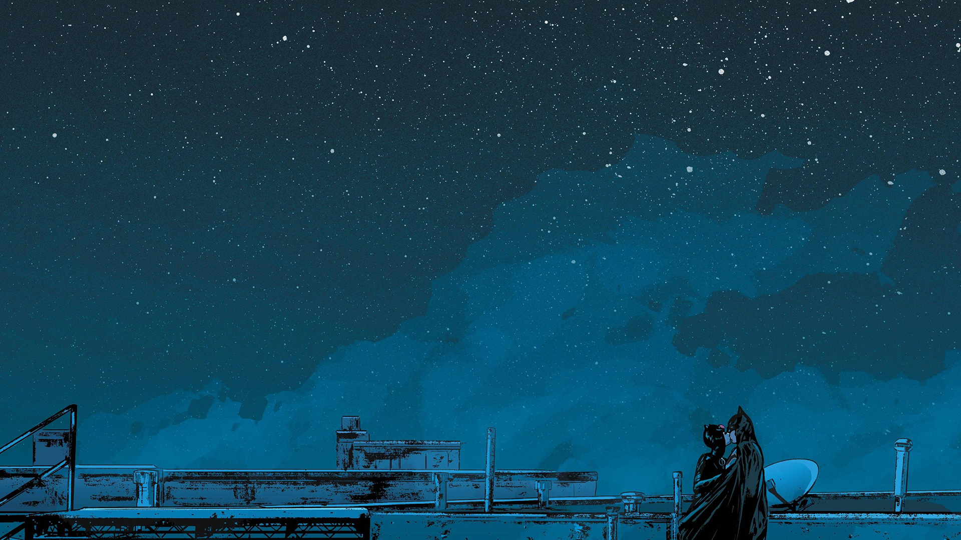 General 1920x1080 night sky Batman Catwoman starry night kissing