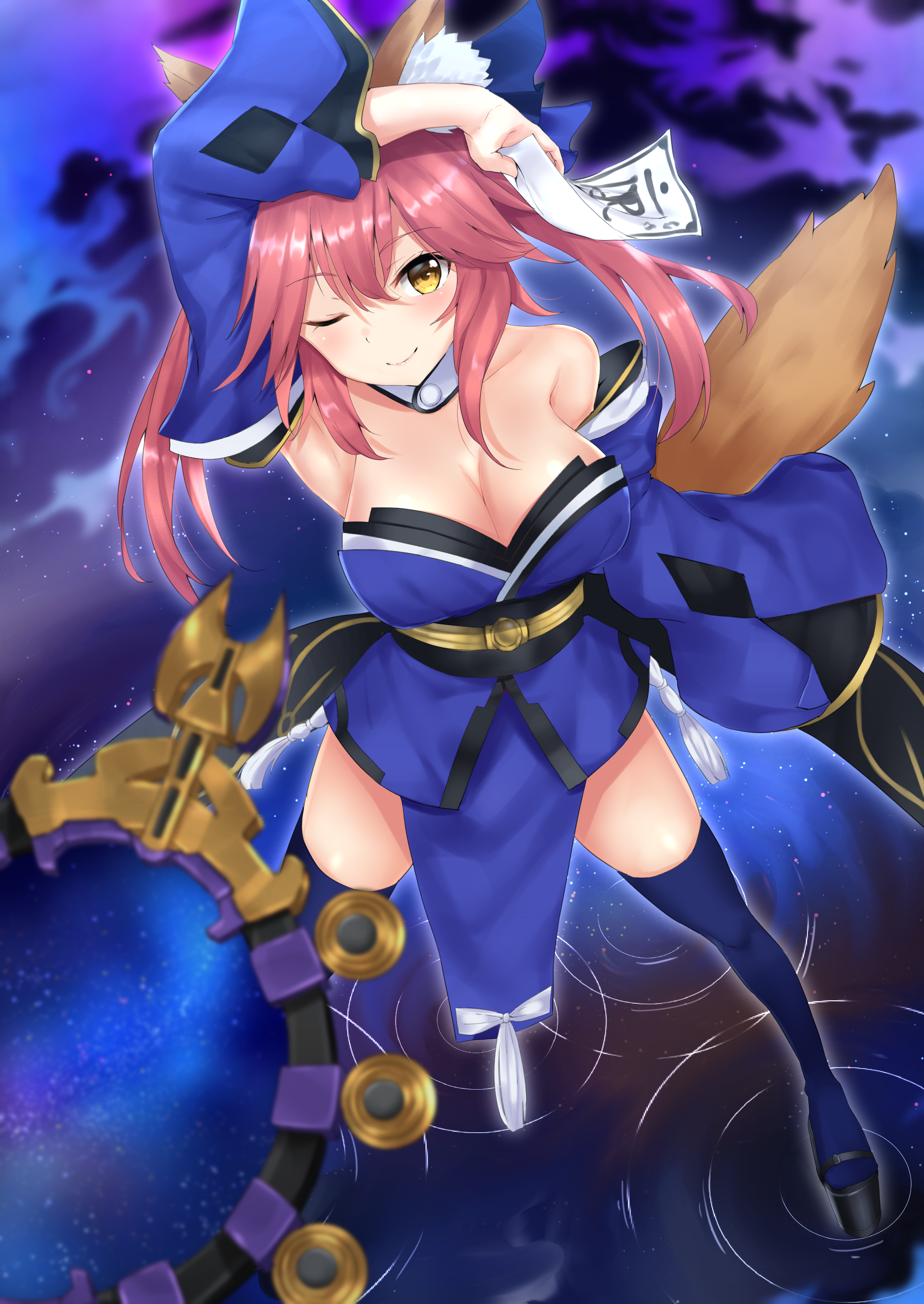 Anime 2150x3035 cleavage animal ears Fate/Grand Order Japanese clothes fox girl tail thigh-highs Tamamo no Mae (fate/grand order) Fate series anime girls
