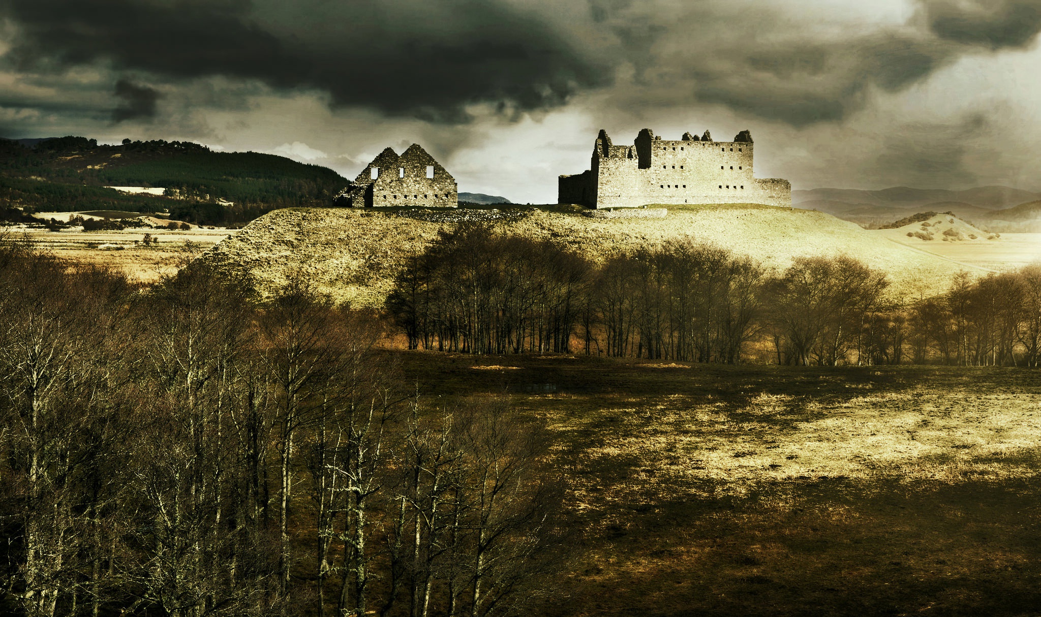 General 2048x1214 dark ruins castle sky landscape Scotland