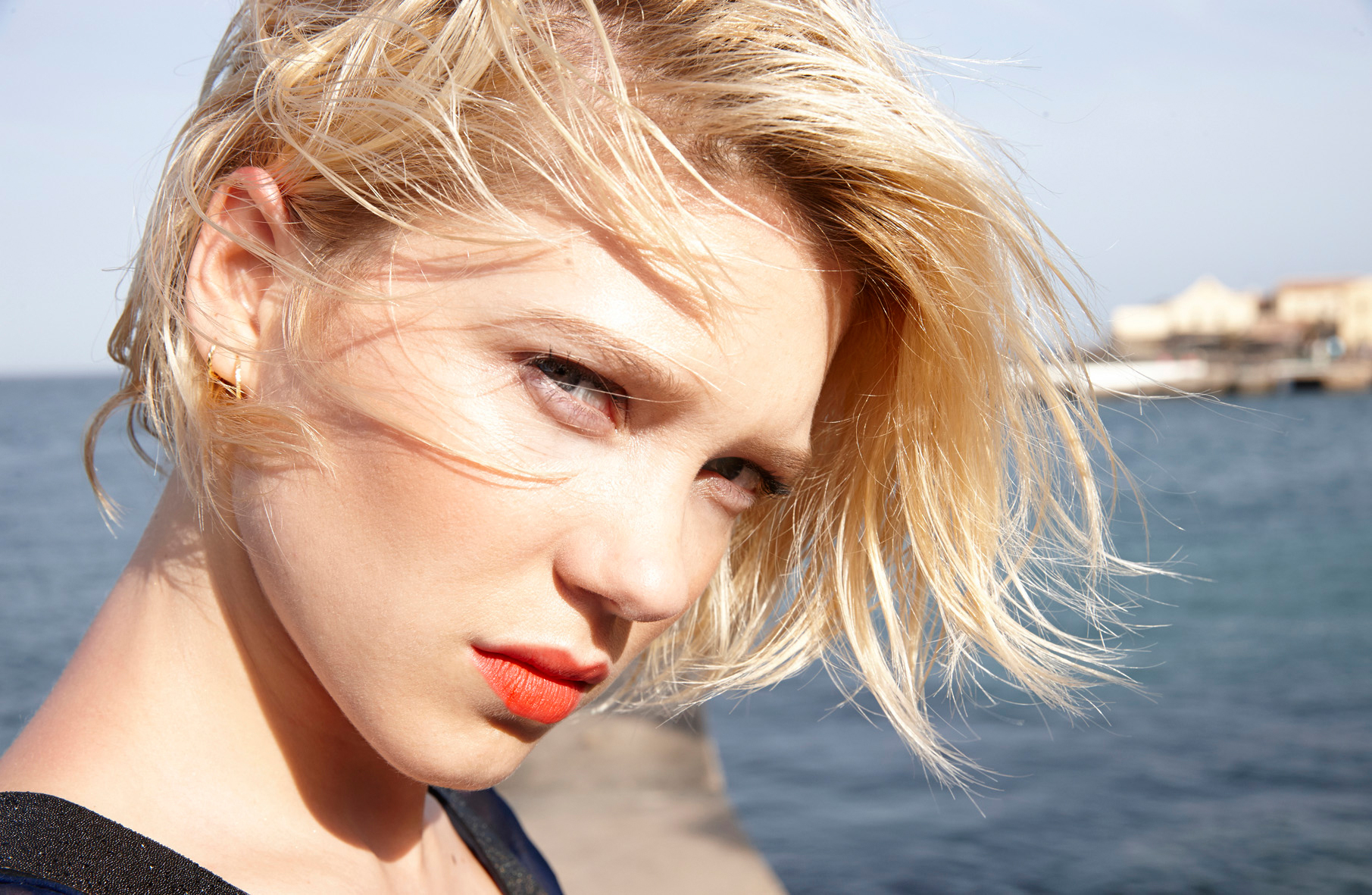 People 1811x1181 actress women French actress Léa Seydoux French women face closeup windy red lipstick model looking at viewer women outdoors