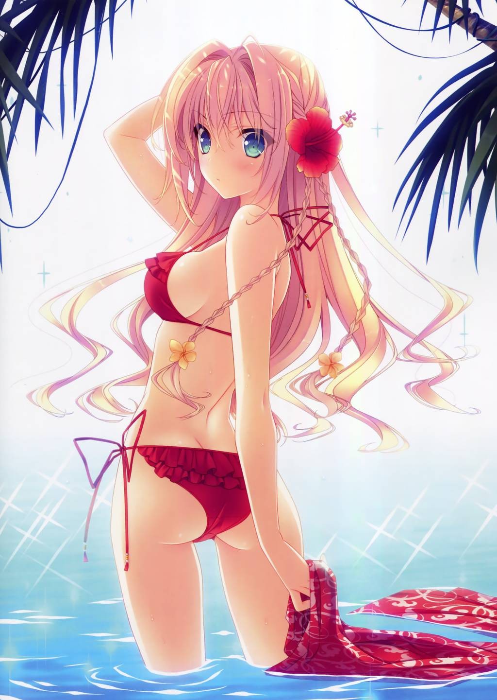 Anime 1024x1440 anime anime girls bikini pink hair long hair blue eyes