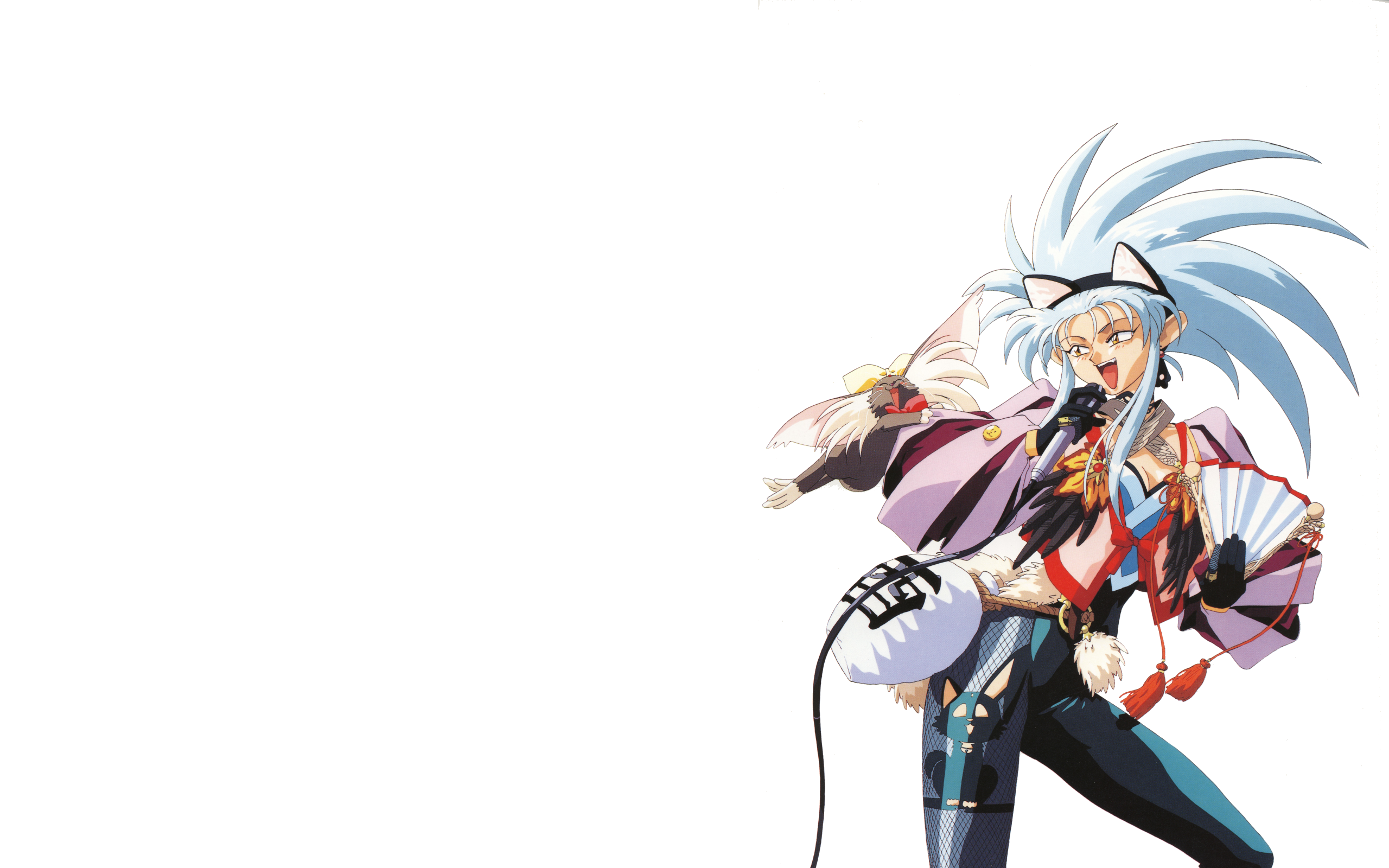 Anime 2560x1600 anime Tenchi Muyo! white background simple background open mouth blue hair anime girls