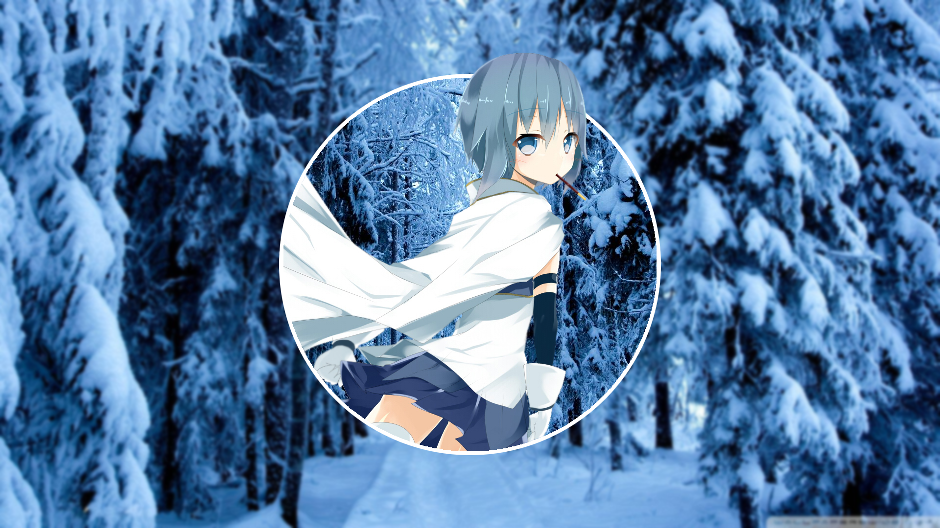 Anime 1920x1080 anime anime girls blue eyes snow winter trees Miki Sayaka Mahou Shoujo Madoka Magica