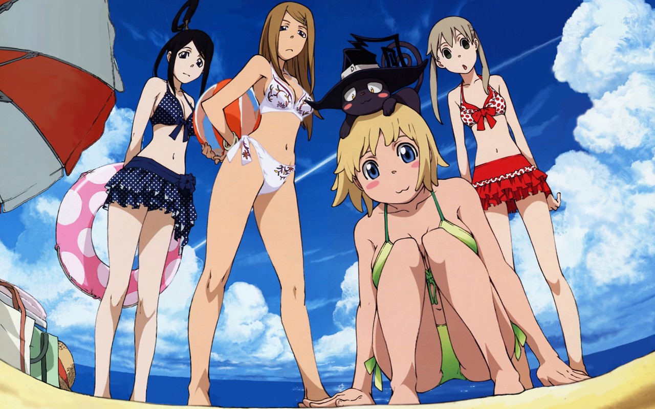 Anime 1280x800 Soul Eater Maka Albarn Tsubaki Nakatsukasa Elizabeth Thompson Patricia Thompson anime girls Blair bikini anime