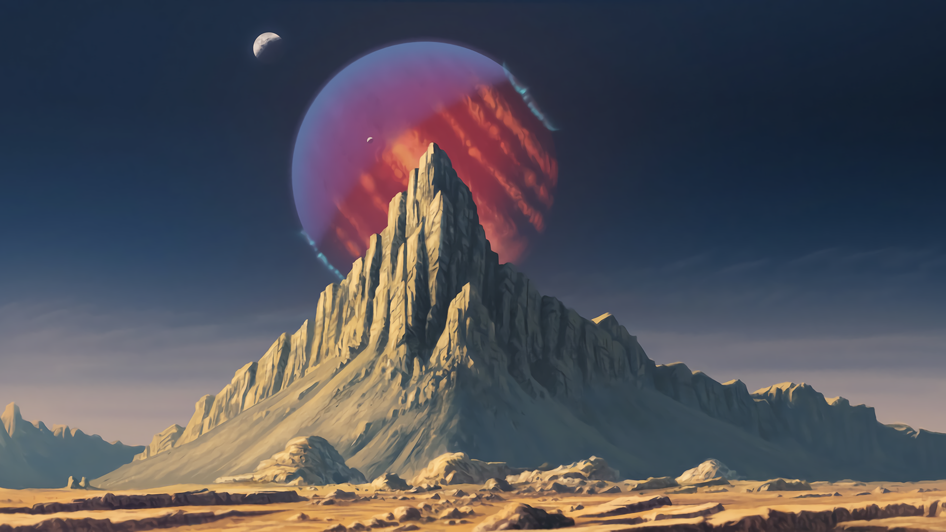 General 1920x1080 digital art mountains planet