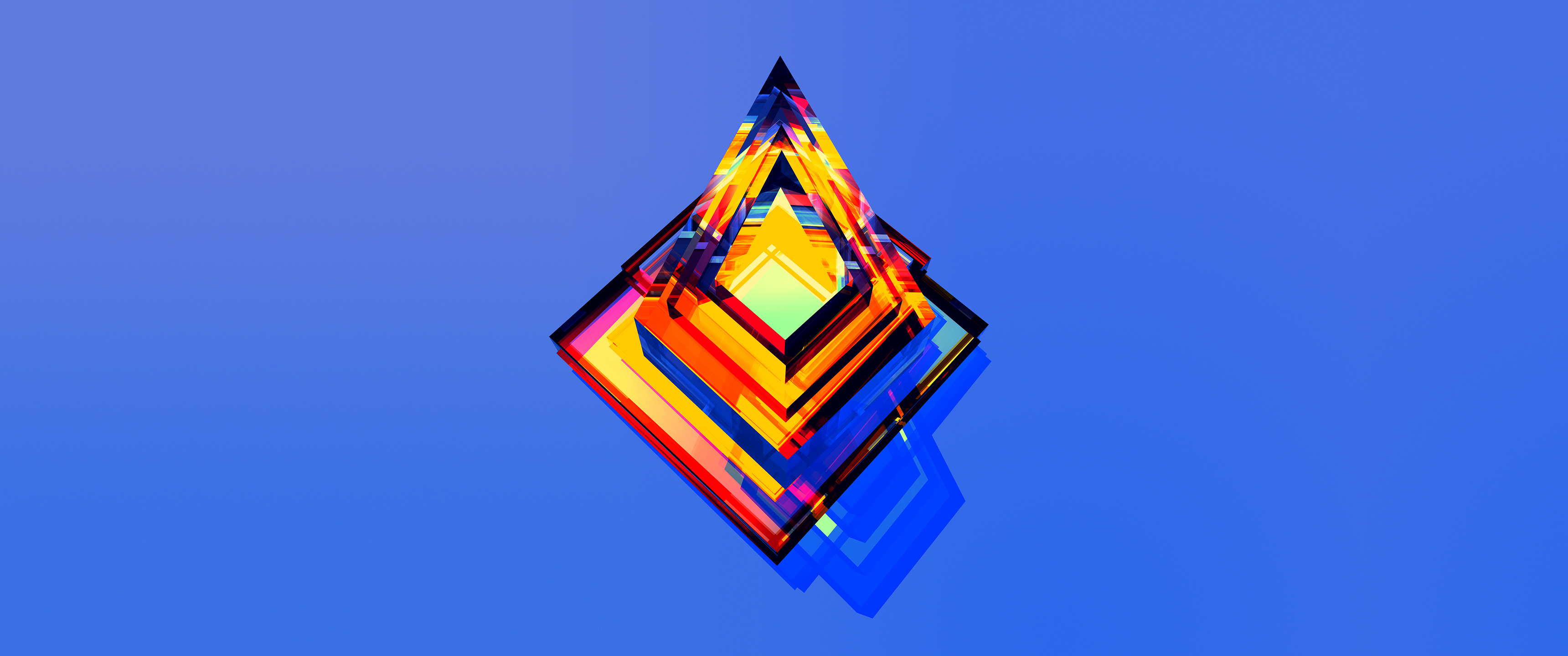 General 3440x1440 Justin Maller abstract facets 3D Abstract digital art gradient blue background simple background CGI