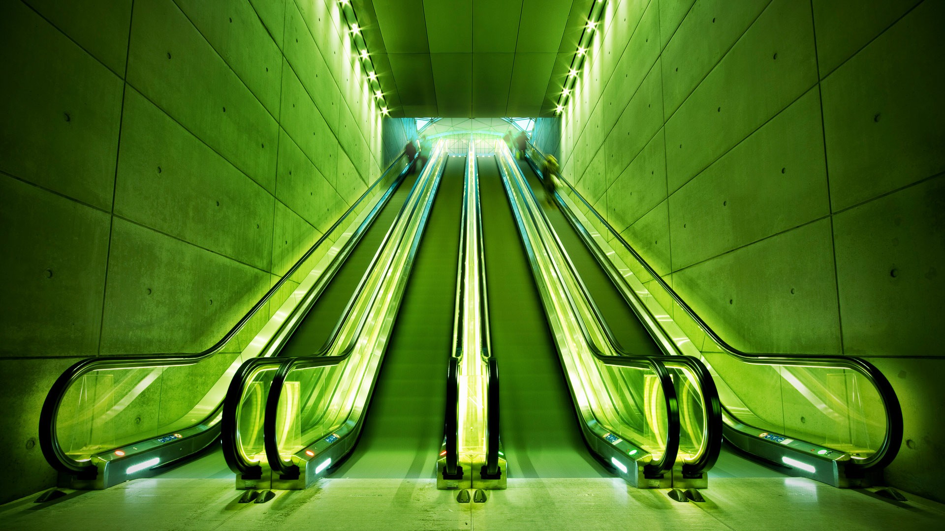 General 1920x1080 arch green escalator long exposure urban green light