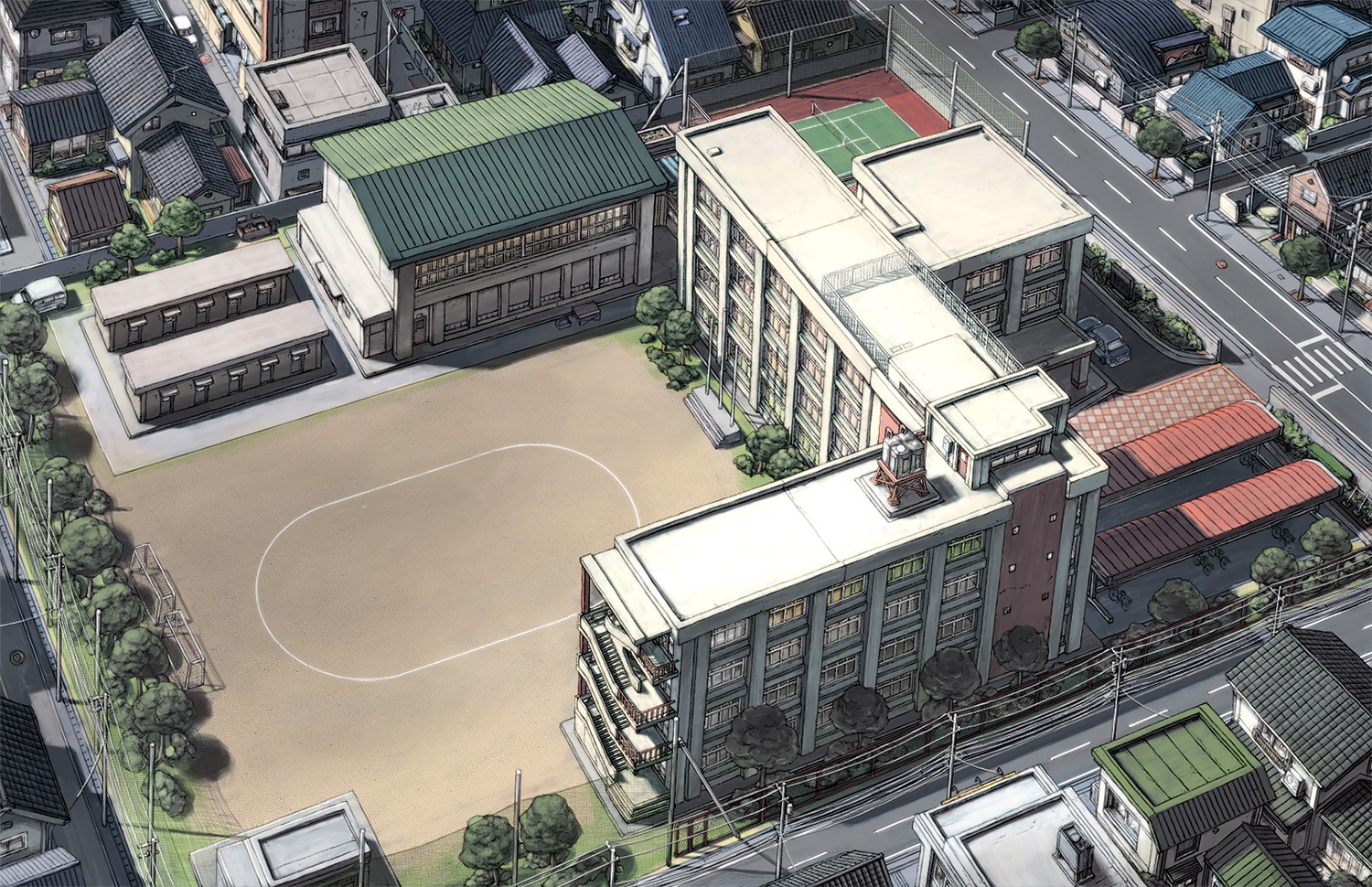 Anime 1500x970 school sketches manga sketch anime building urban city