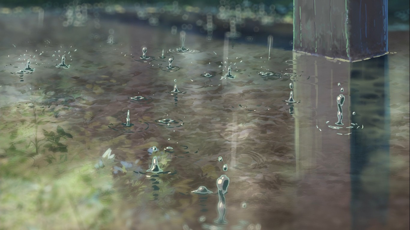 Anime 1366x768 The Garden of Words anime animation Makoto Shinkai  rain