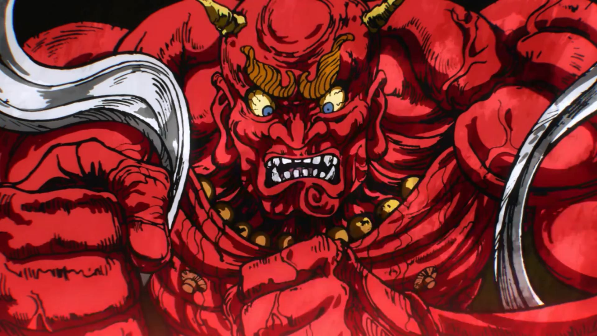 Anime 1920x1080 One-Punch Man artwork demon red horns creature demon horns anime blue eyes Ogre Saitama