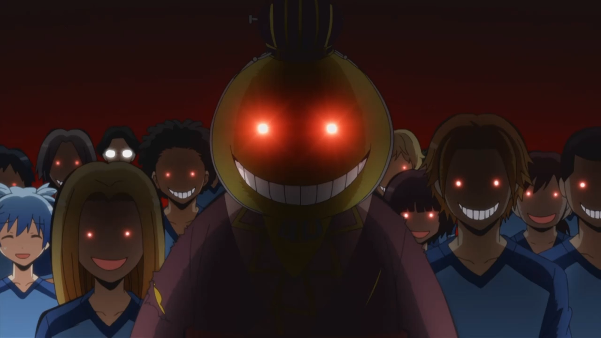 Anime 1920x1080 Ansatsu Kyoushitsu evil Koro-sensei anime smiling spooky red eyes glowing eyes anime boys anime girls