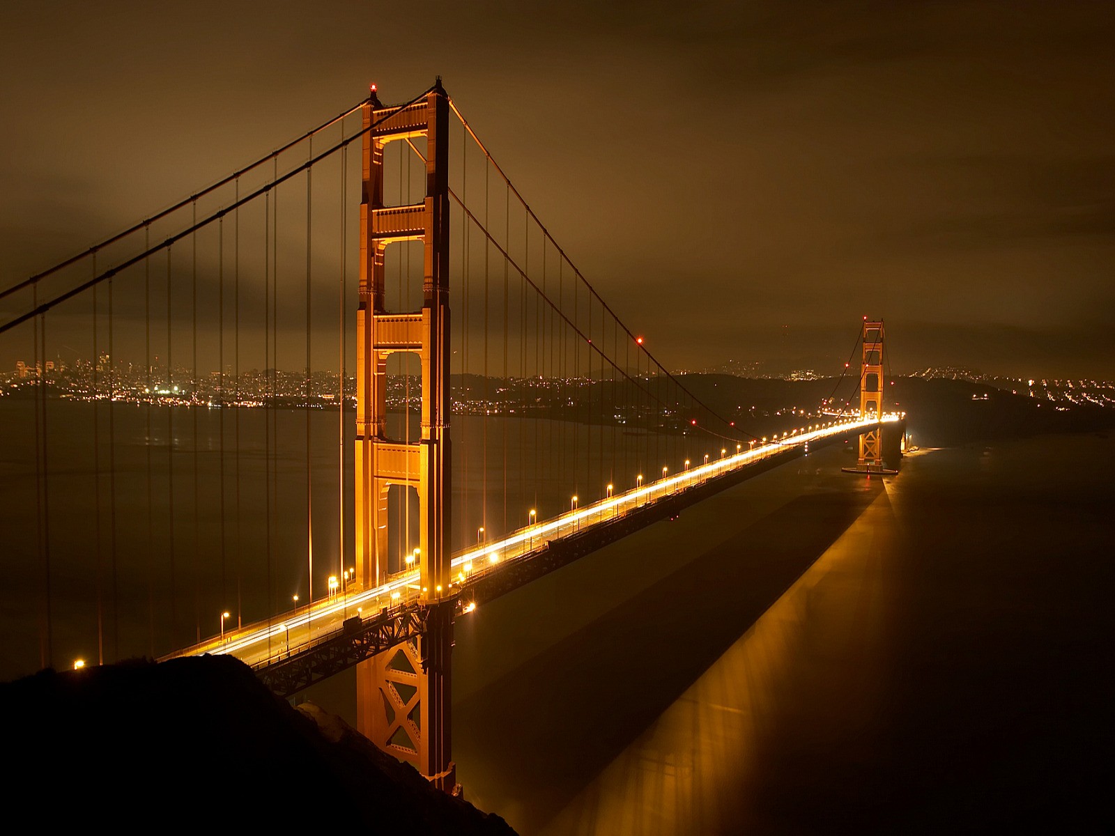 General 1600x1200 bridge lights night photography architecture city lights California USA long exposure Golden Gate Bridge suspension bridge