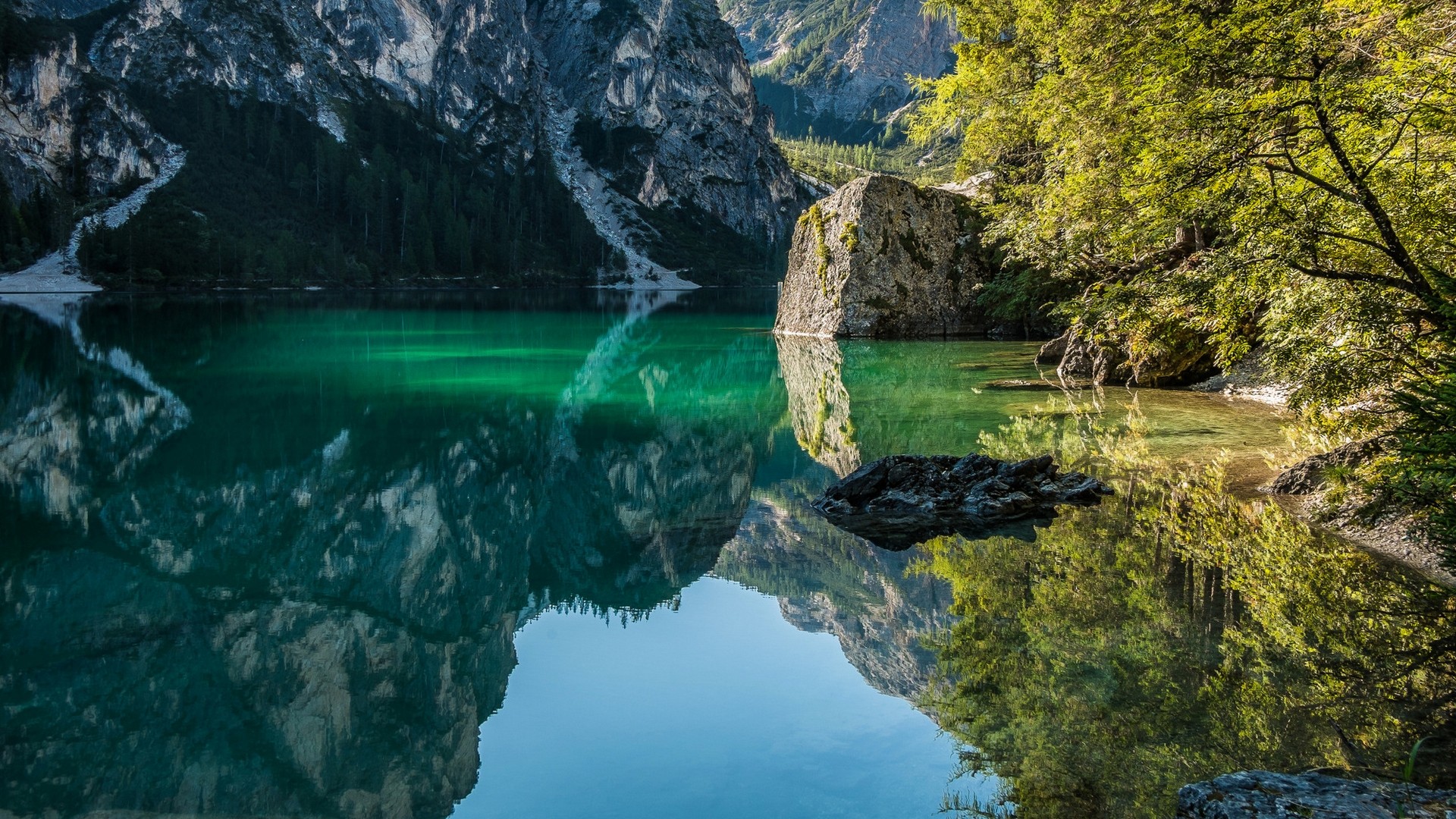 General 1920x1080 landscape nature lake mountains forest morning sunlight water reflection trees Italy
