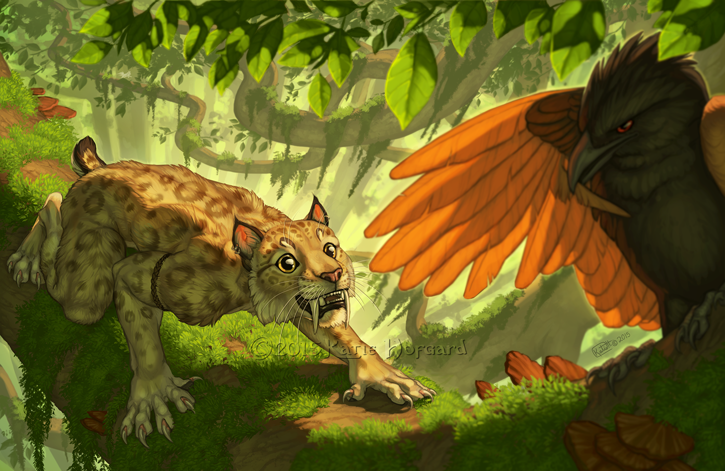 General 1440x936 furry Anthro animals fantasy art digital art 2015 (Year) watermarked nature leaves claws birds leopard sunlight