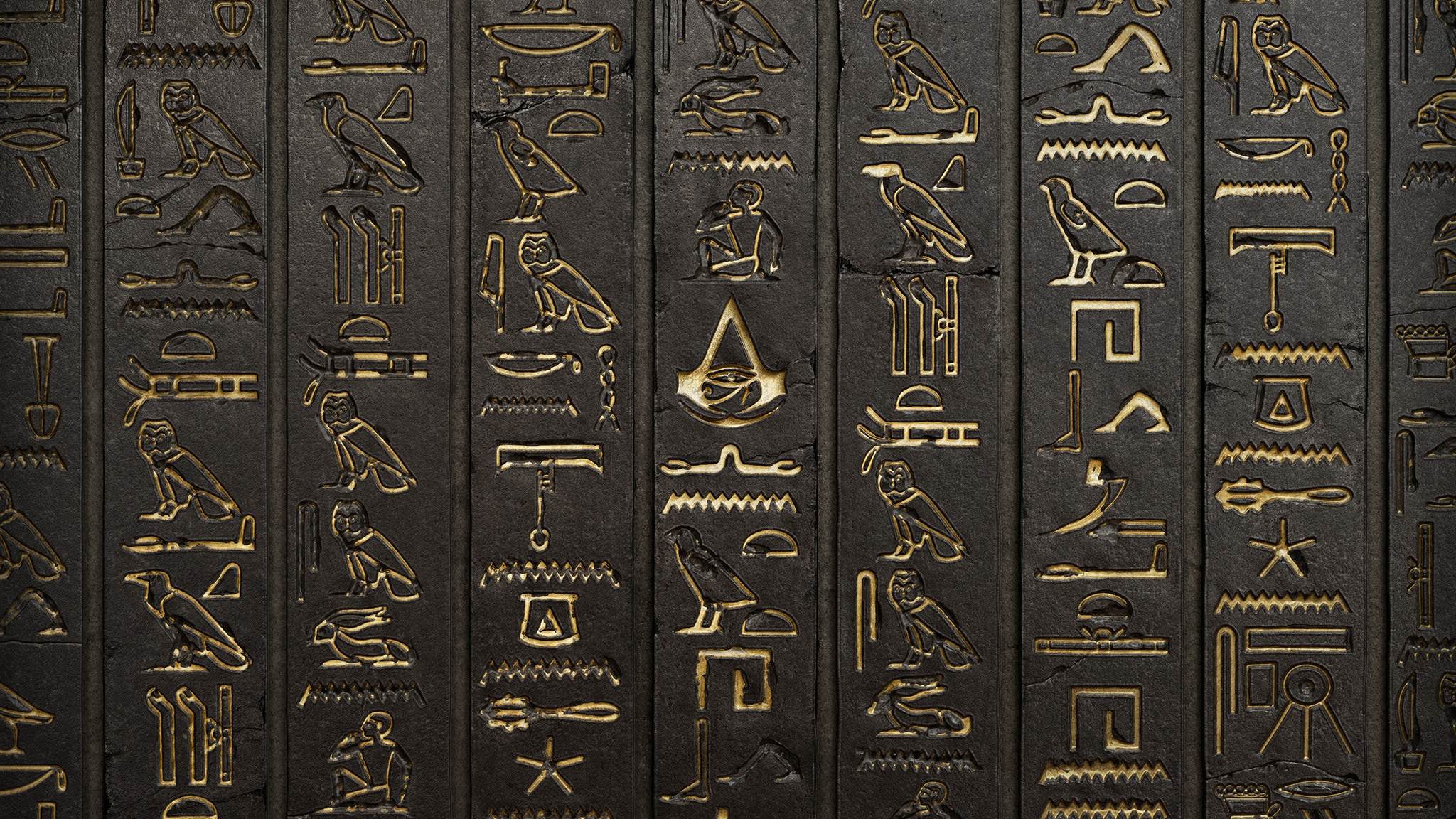 General 2048x1152 Assassin's Creed hieroglyphs wall video games digital art Assassin's Creed: Origins