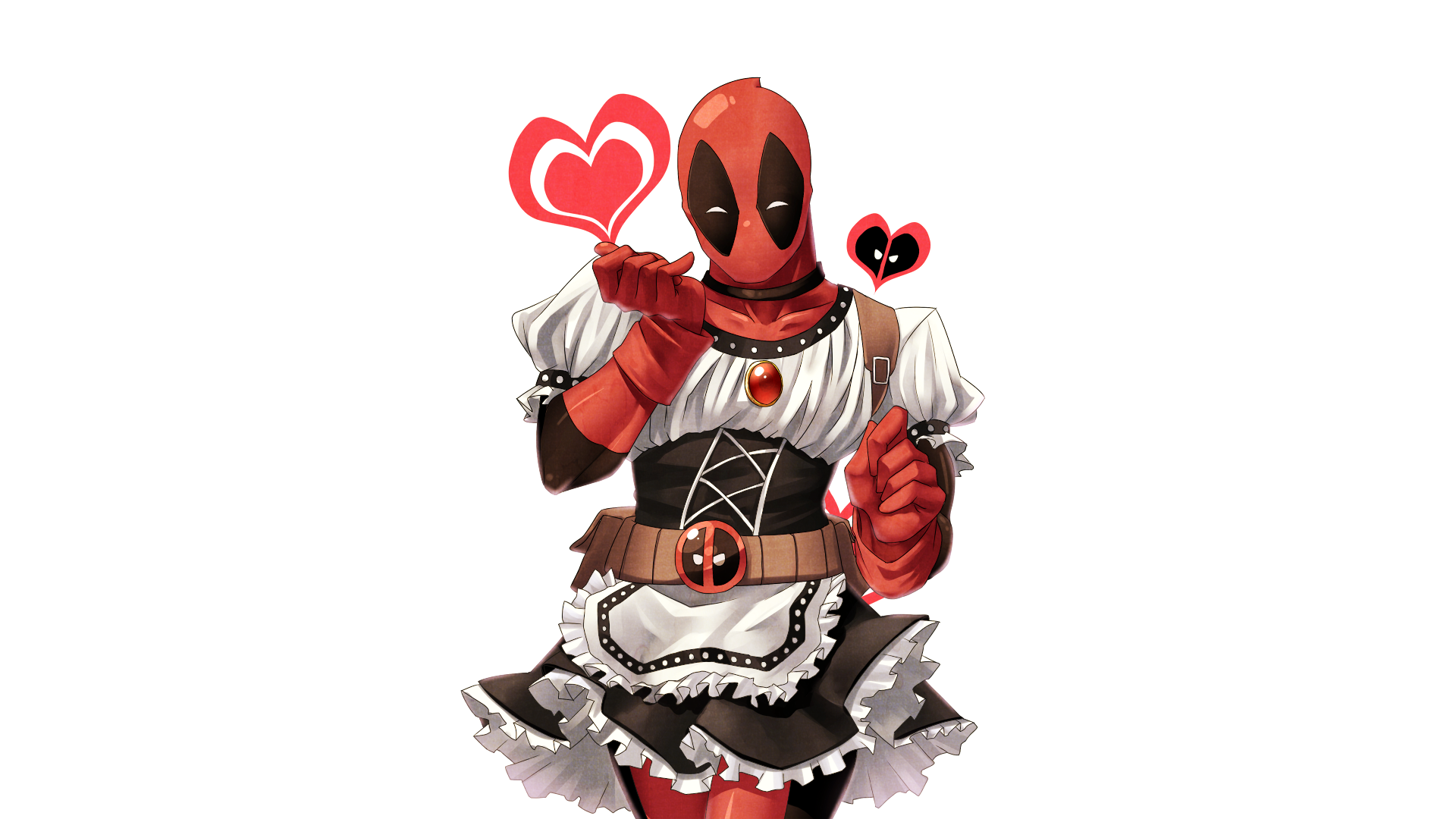 General 1920x1080 Deadpool maid outfit antiheroes Wade Wilson white background simple background heart (design) maid dress superhero