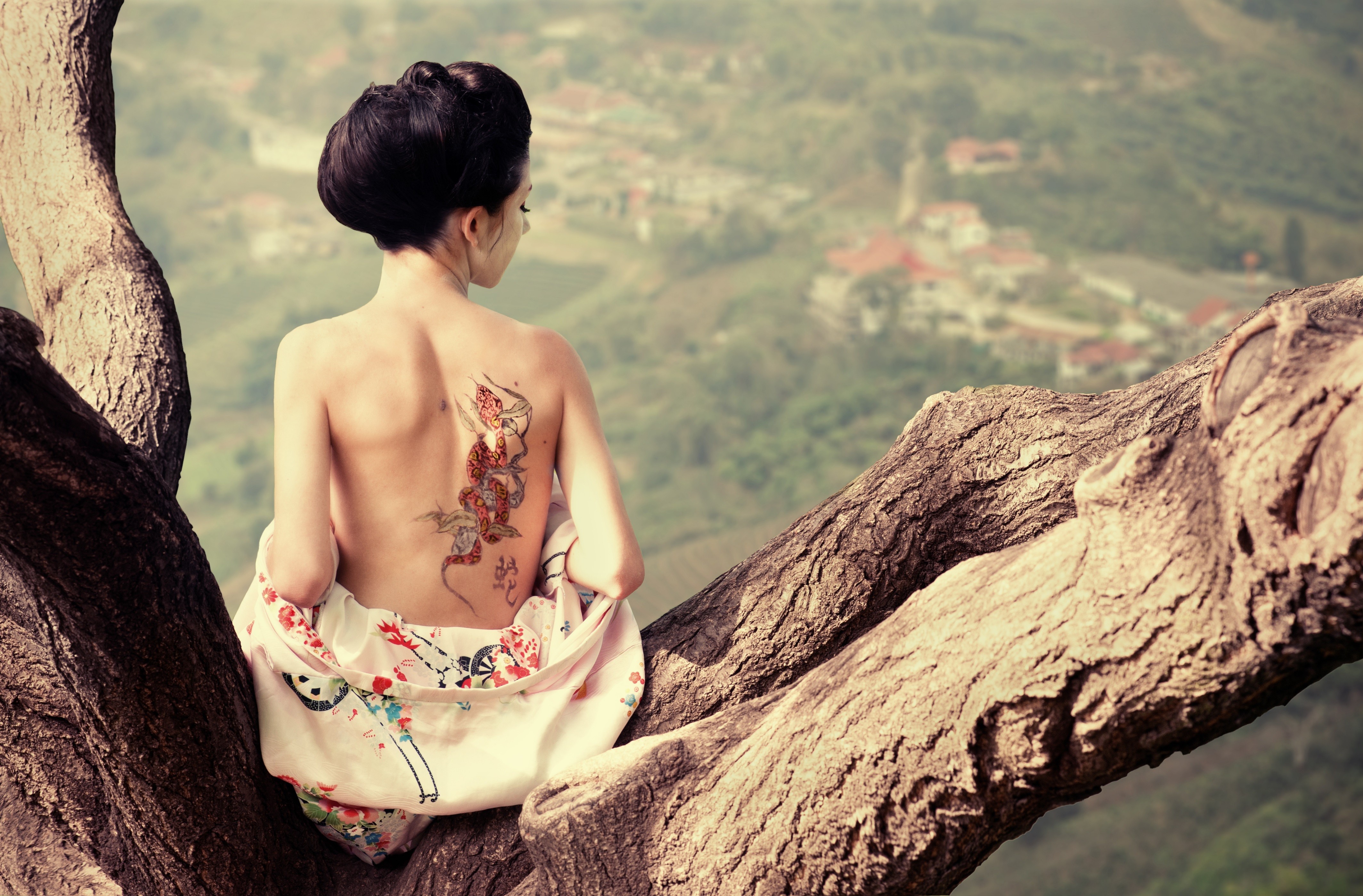 People 4256x2800 Asian trees women model tattoo