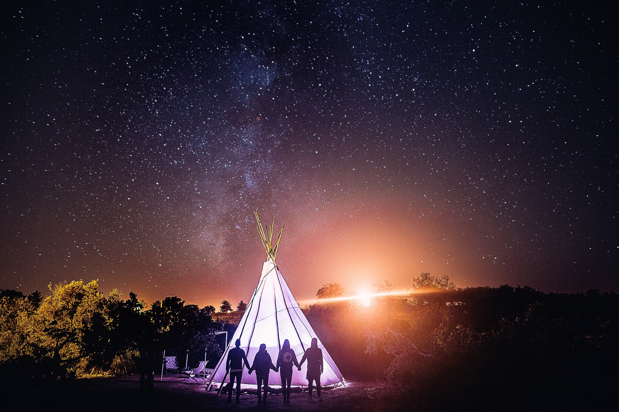 People 1968x1312 Andre Josselin holding hands tent night sky stars nature group of people sky low light