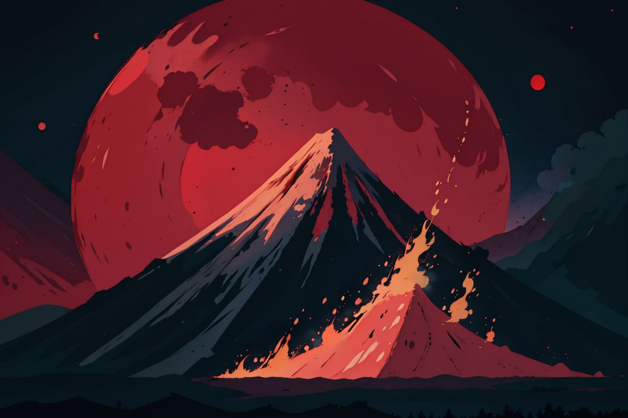General 1280x853 mountain view red red moon volcano red background night digital art mountains nature minimalism simple background AI art