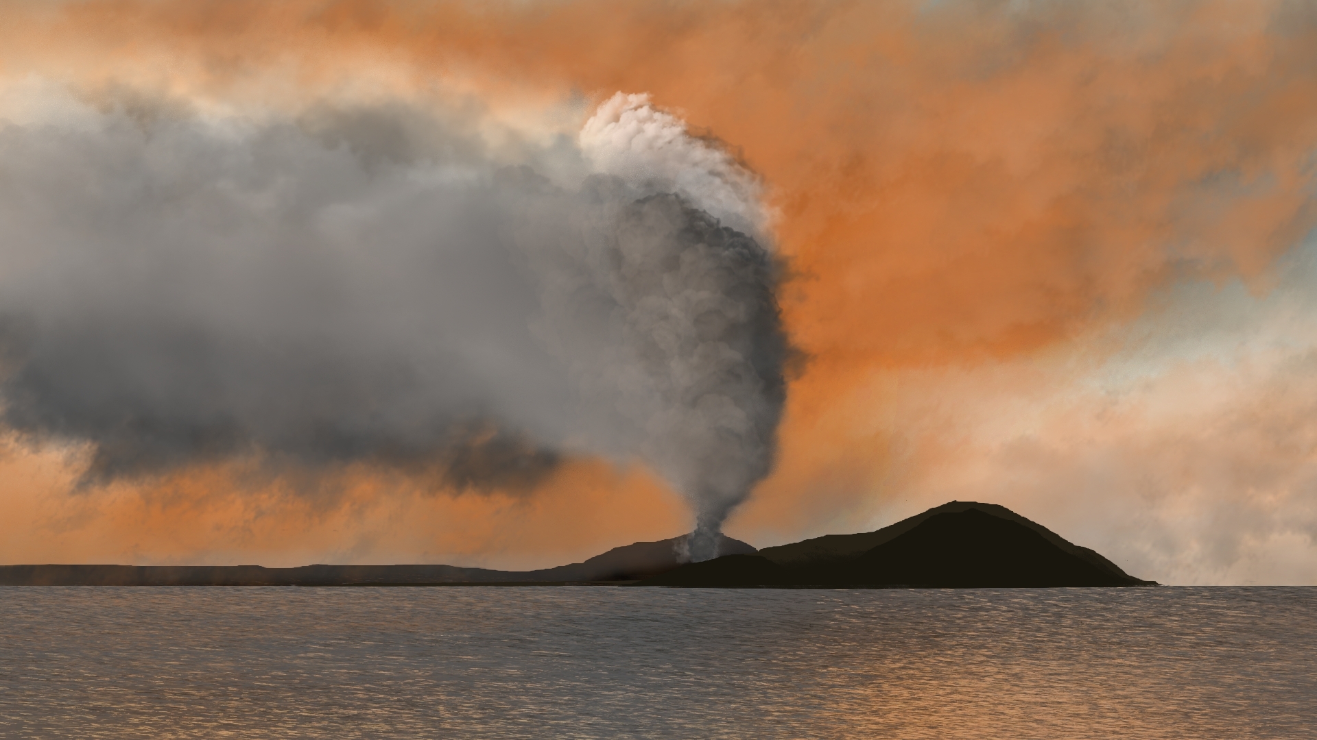 General 1920x1080 digital painting volcano nature landscape digital art water sky sunset sunset glow smoke